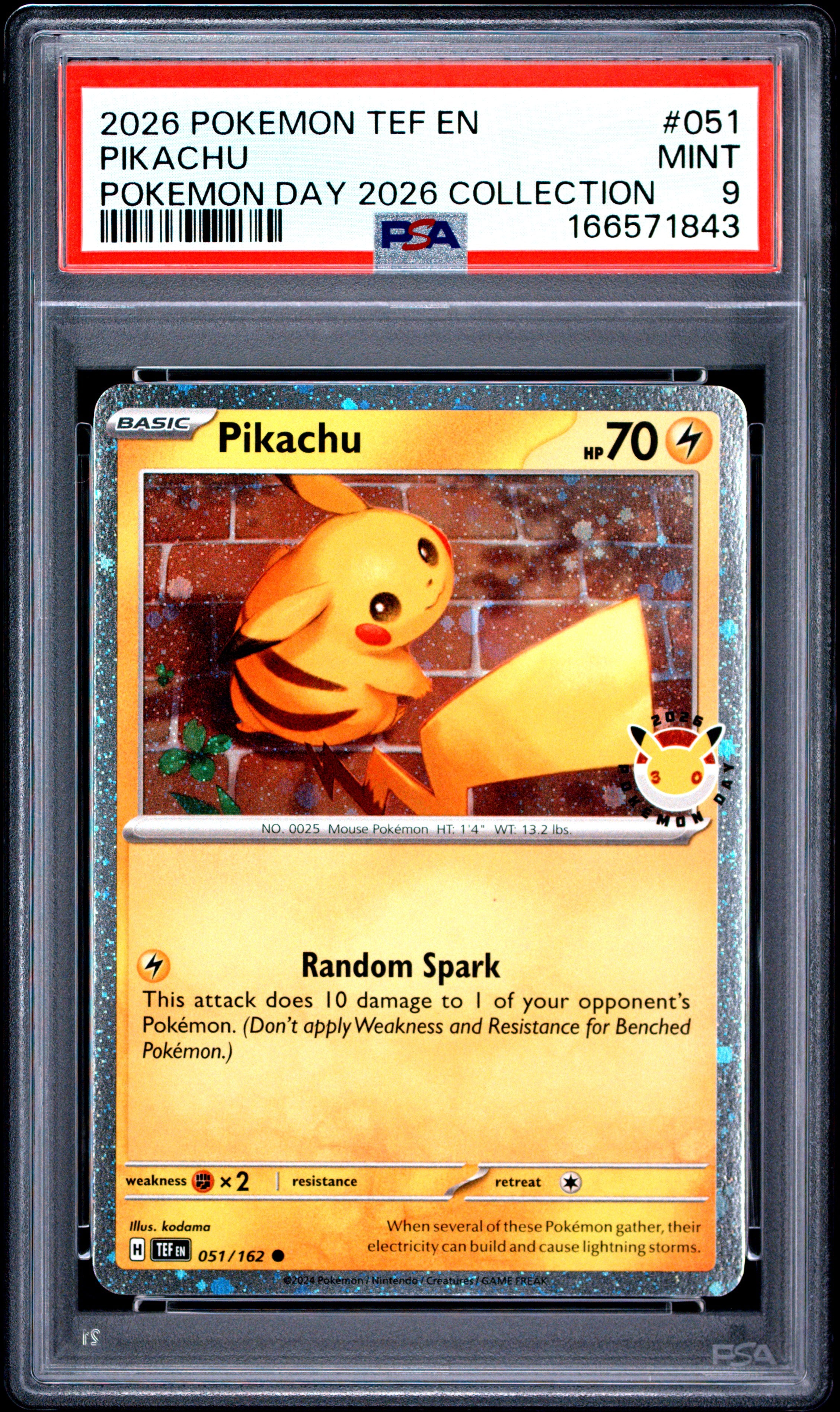 2026 POKEMON TEF EN-TEMPORAL FORCES 051 PIKACHU POKEMON DAY 2026 COLLECTION PSA 9 - front
