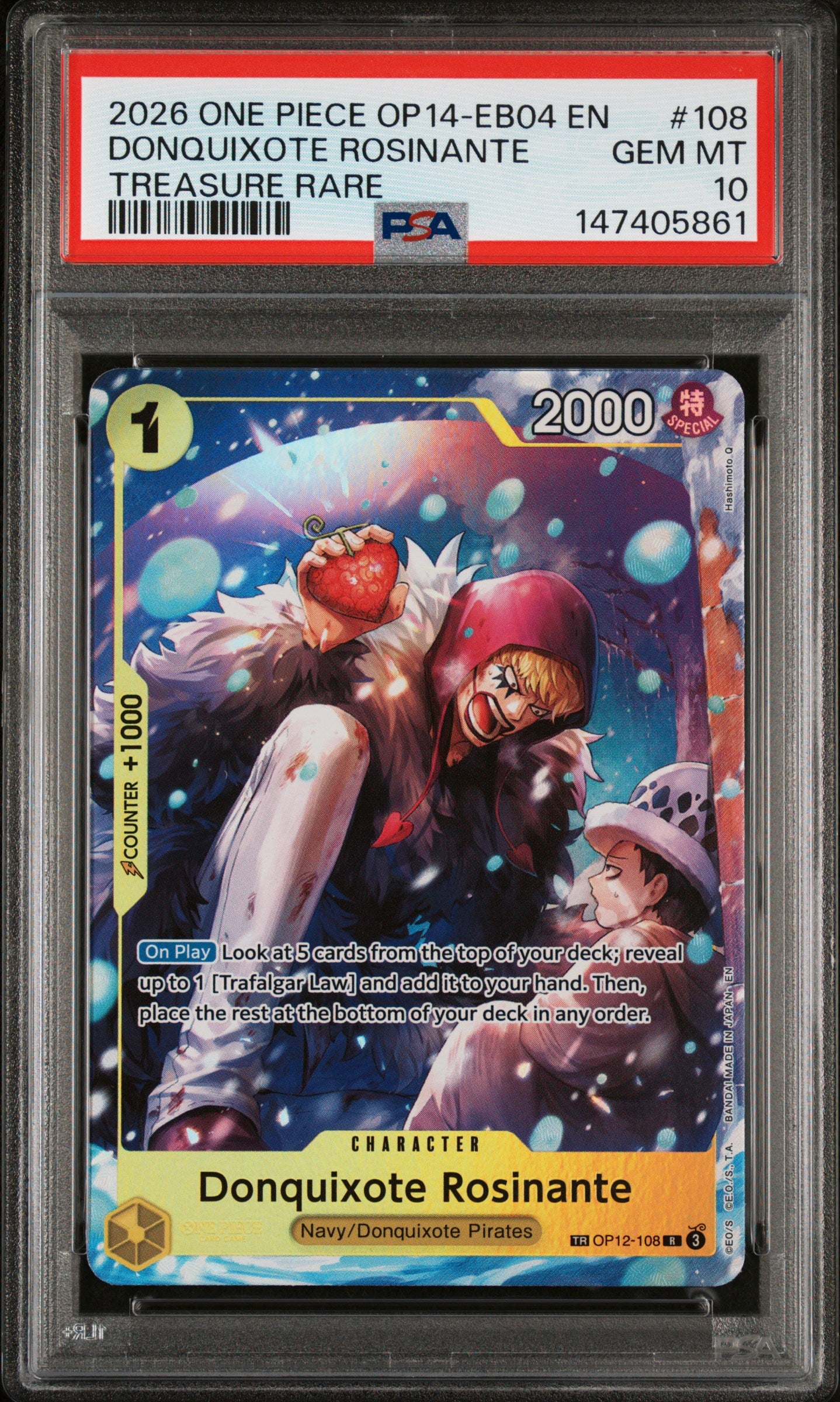 2026 One Piece Op14-Eb04-The Azure Sea'S Seven 108 Donquixote Rosinante Treasure Rare PSA 10