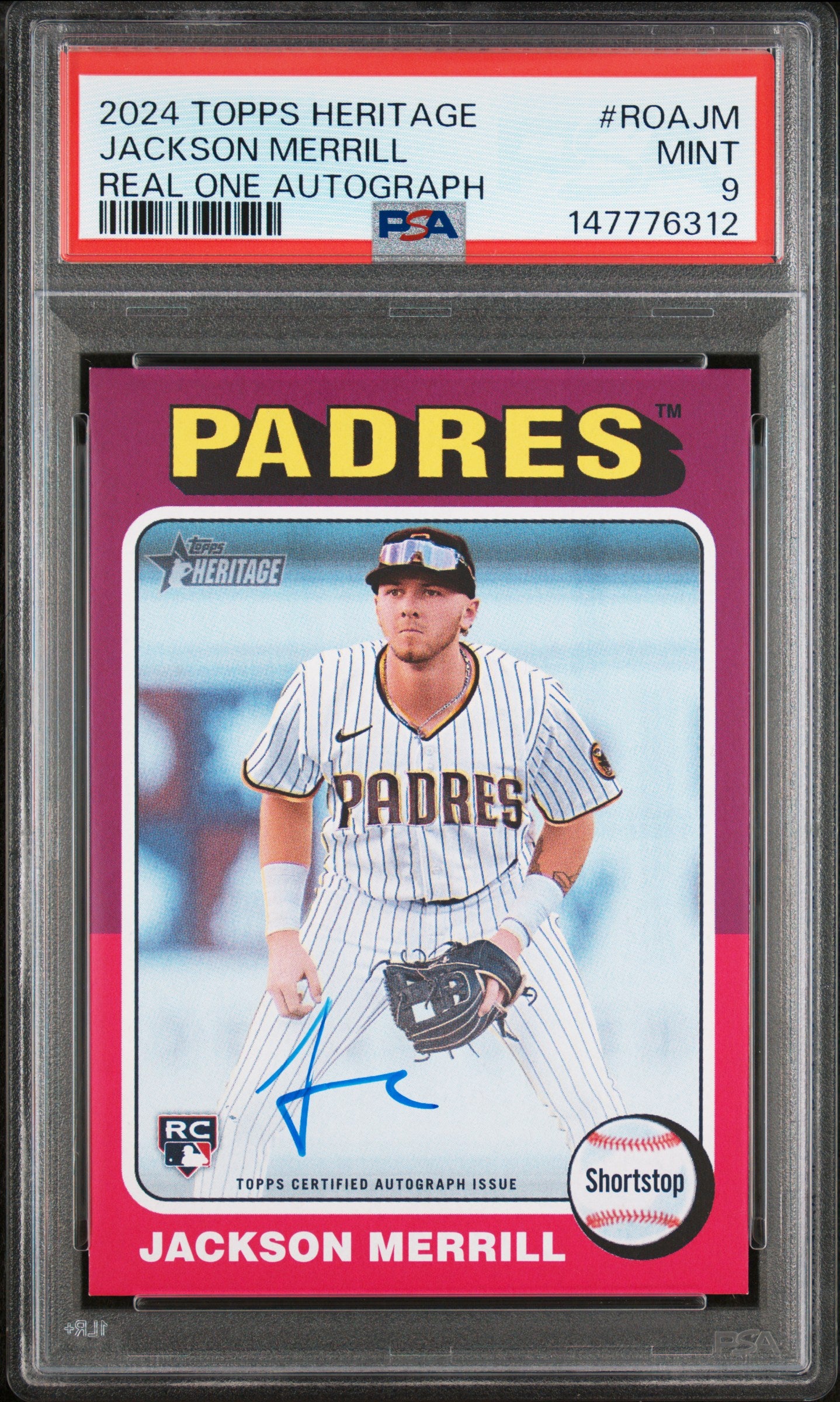 2024 TOPPS HERITAGE REAL ONE AUTOGRAPHS ROAJM JACKSON MERRILL HIGH NUMBER PSA 9 - front