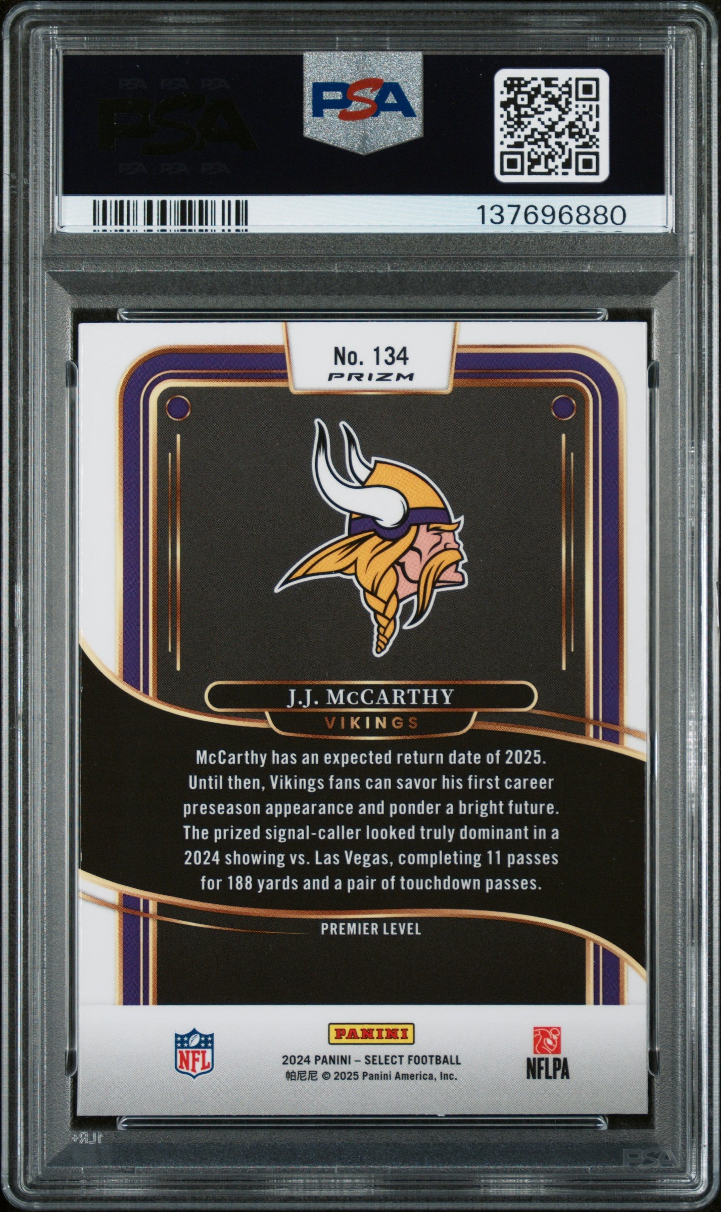 2024 Panini Select 134 Jj Mccarthy Red & Blue Shock PSA 8