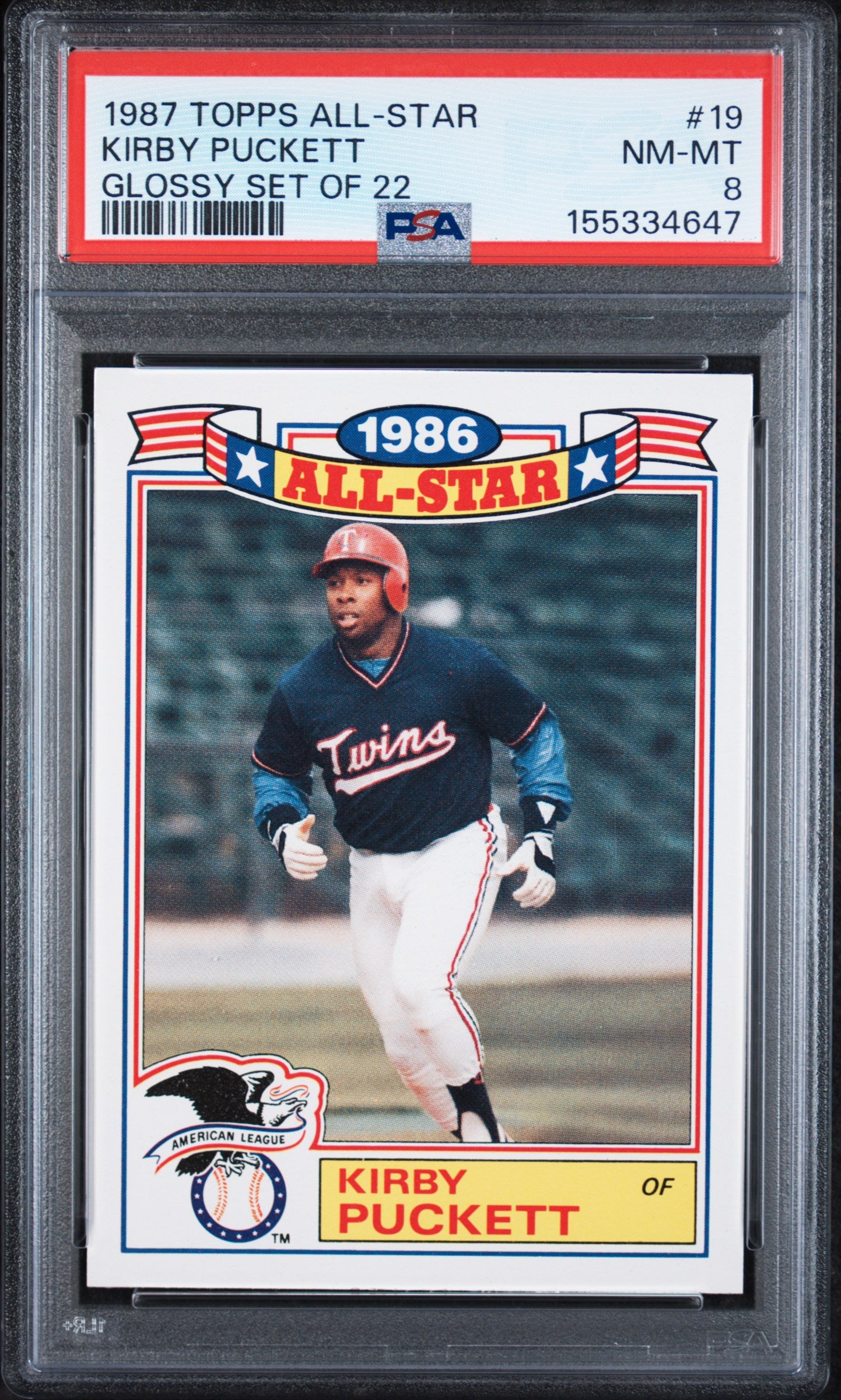 1987 TOPPS ALL-STAR GLOSSY SET OF 22 19 KIRBY PUCKETT PSA 8 - front