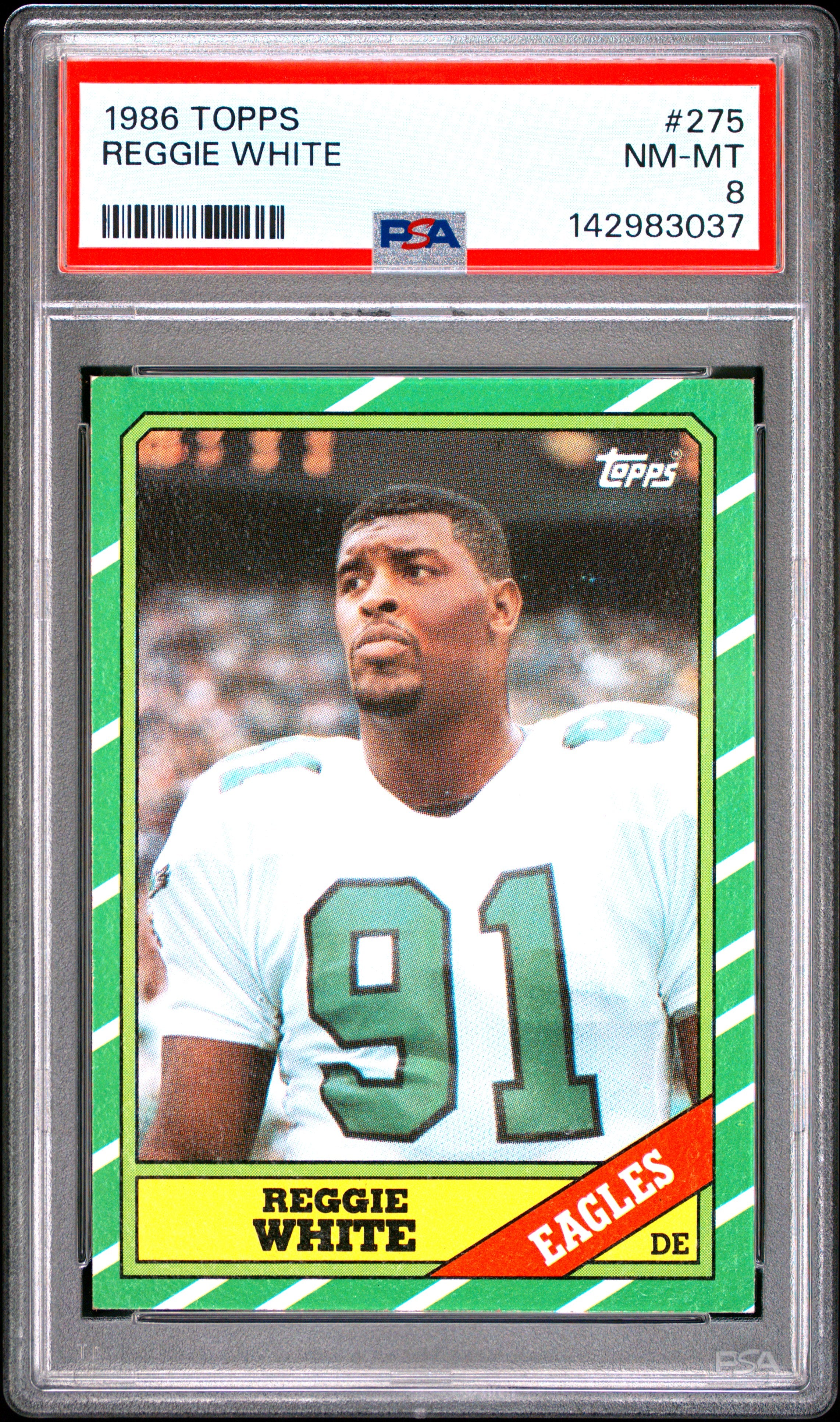 1986 TOPPS 275 REGGIE WHITE PSA 8 - front