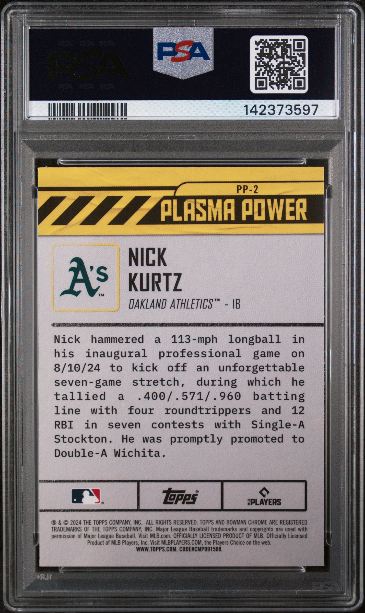 2024 Bowman Draft Plasma Power PP2 Nick Kurtz PSA 9