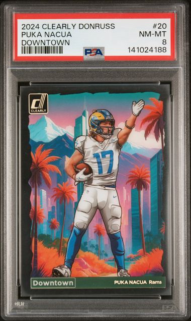 2024 Panini Puka Nacua Clearly Donruss Downtown #20, graded PSA 8