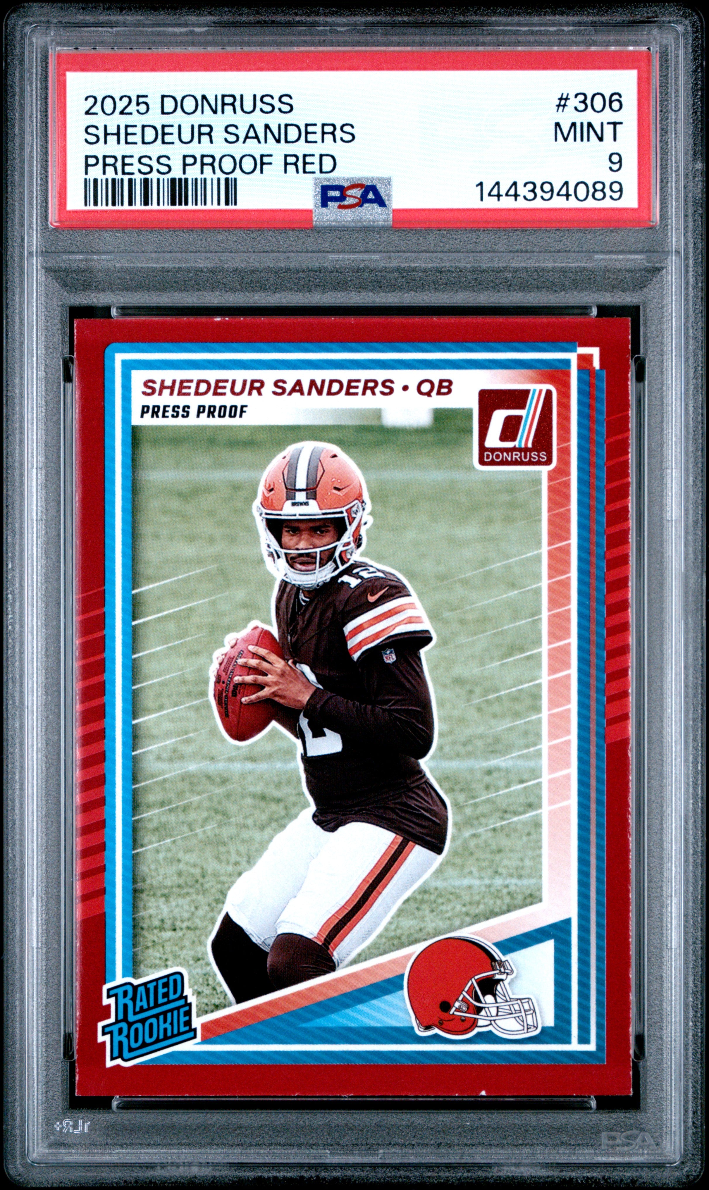 2025 Panini Donruss 306 Shedeur Sanders Press Proof Red PSA 9