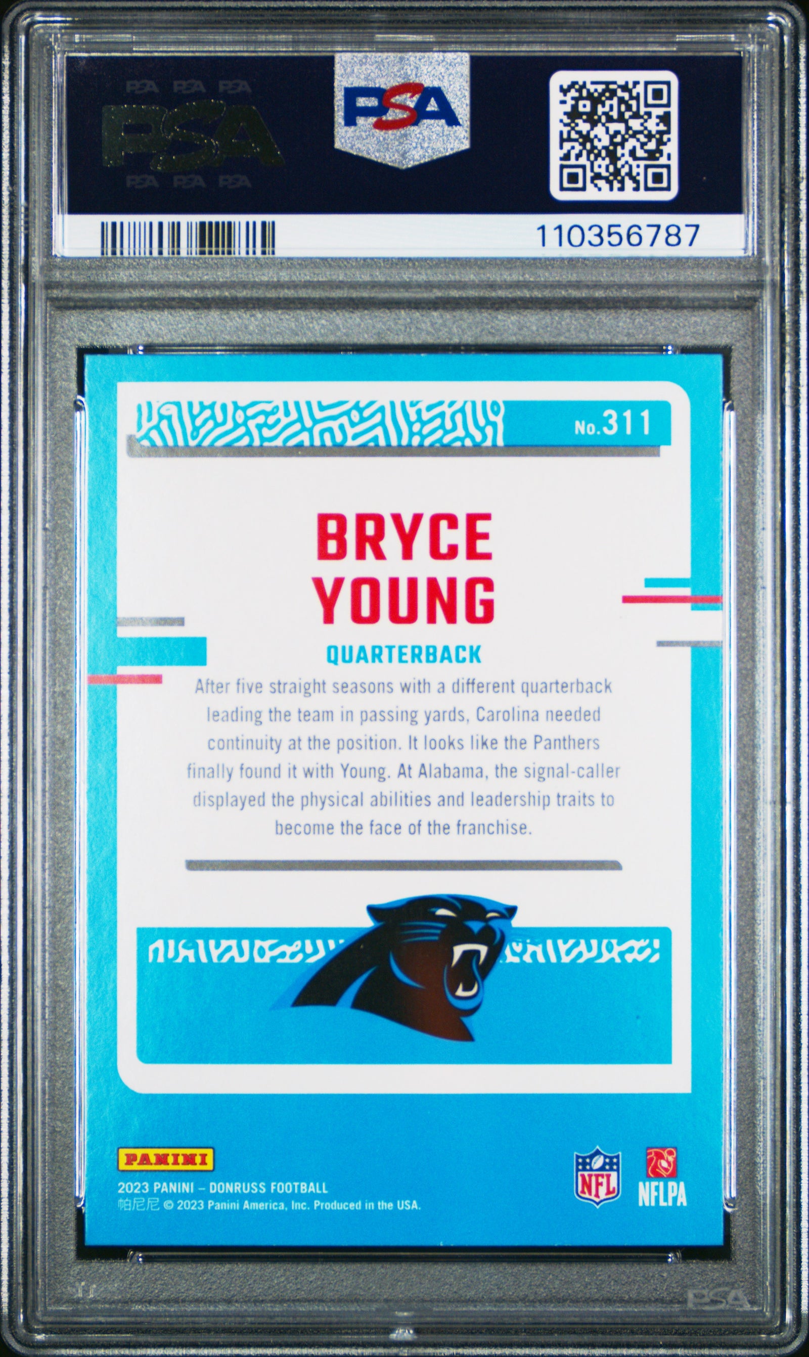 2023 Panini Donruss Bryce Young RC Press Proof Blue PSA 9