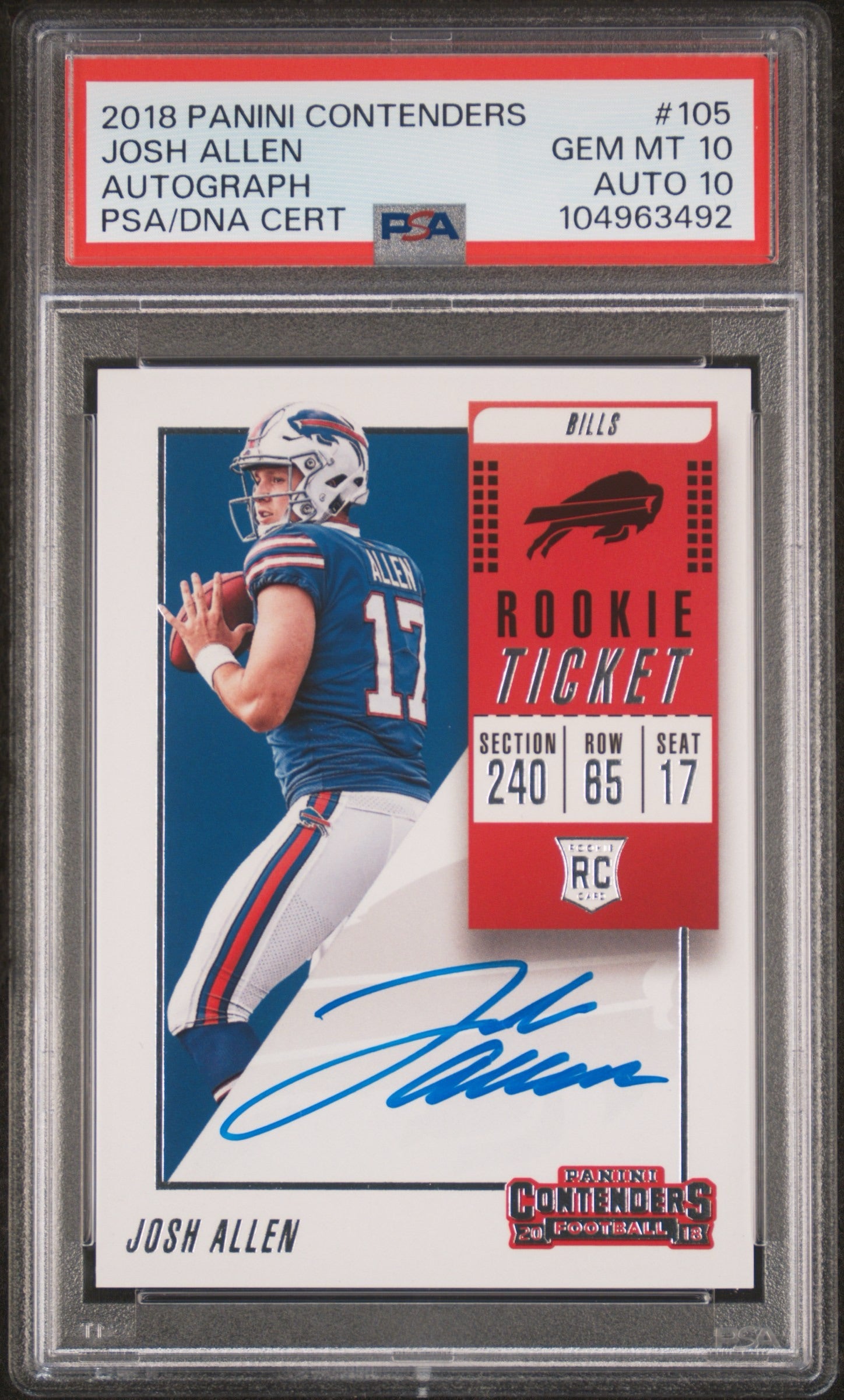 2018 Panini Contenders Josh Allen (No Feet) Autograph #105 PSA 10, Auto 10