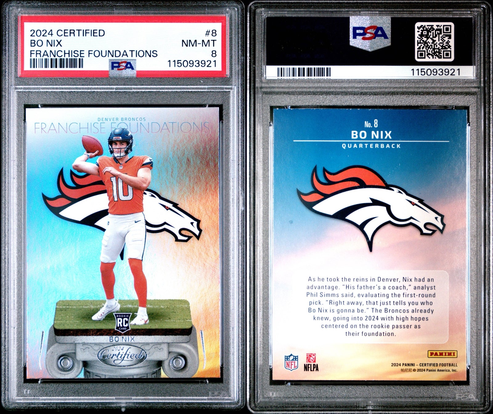 2024 Panini Certified Franchise Foundations Bo Nix #8 PSA 8
