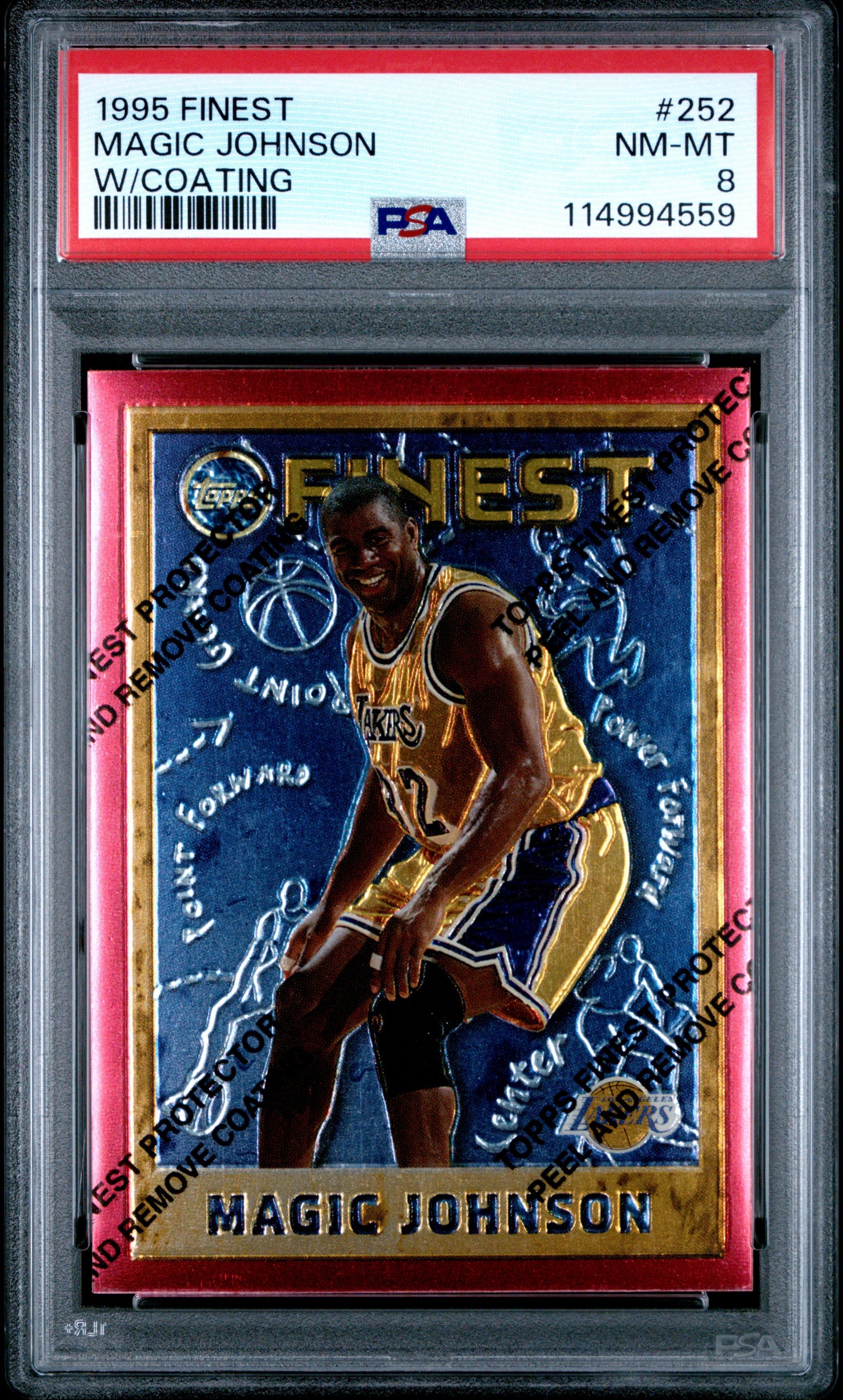 1995 Topps Finest Magic Johnson #252 w/ Coating PSA 8