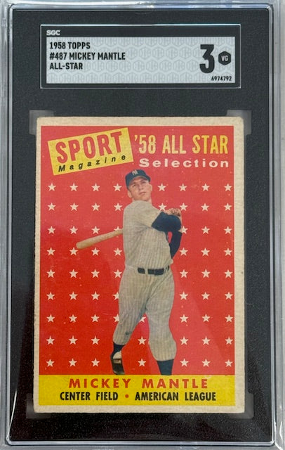 1958 Topps Mickey Mantle All-Star #487 SGC 3