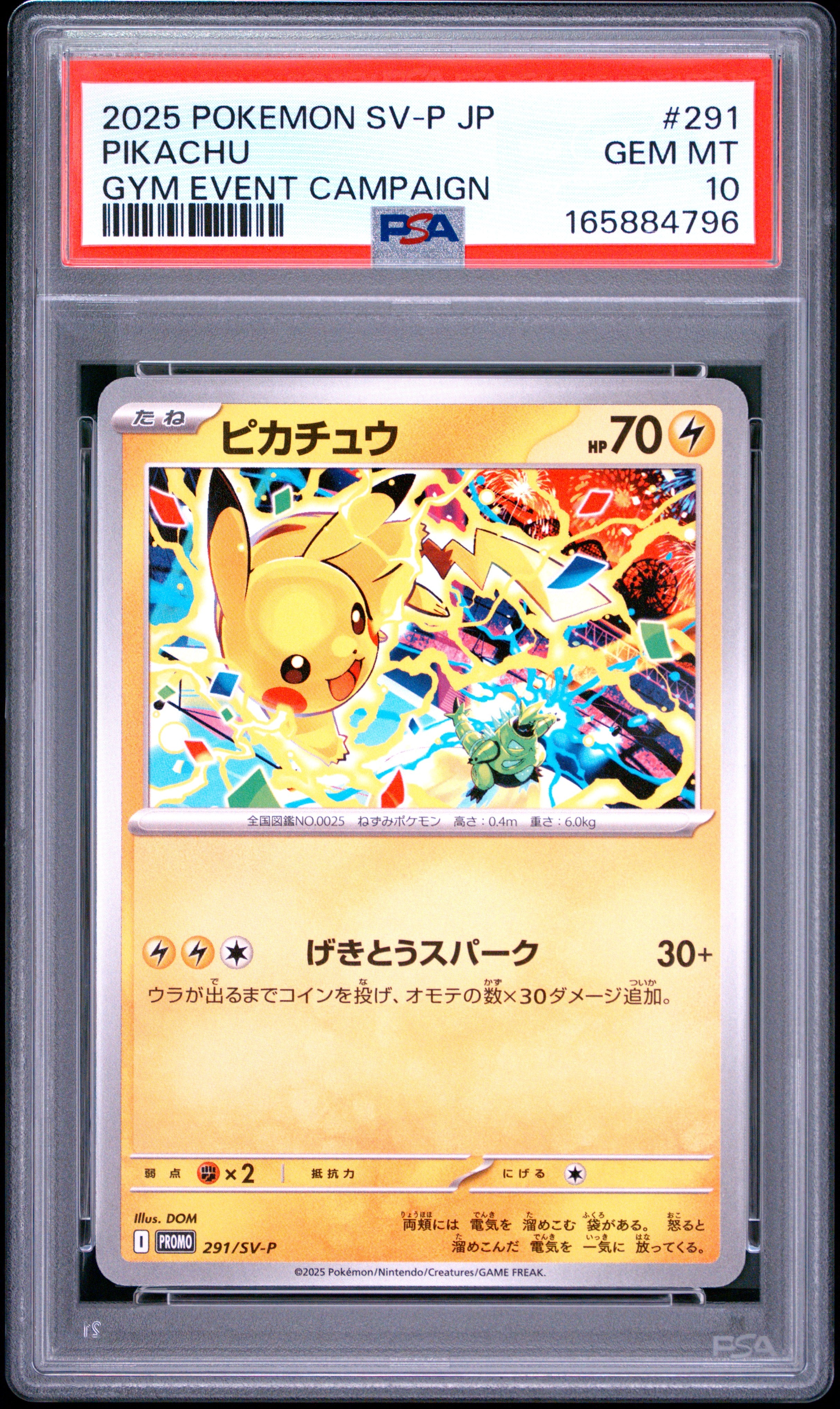 2025 POKEMON JAPANESE SV-P PROMO 291 PIKACHU GYM EVENT CAMPAIGN PSA 10 - front