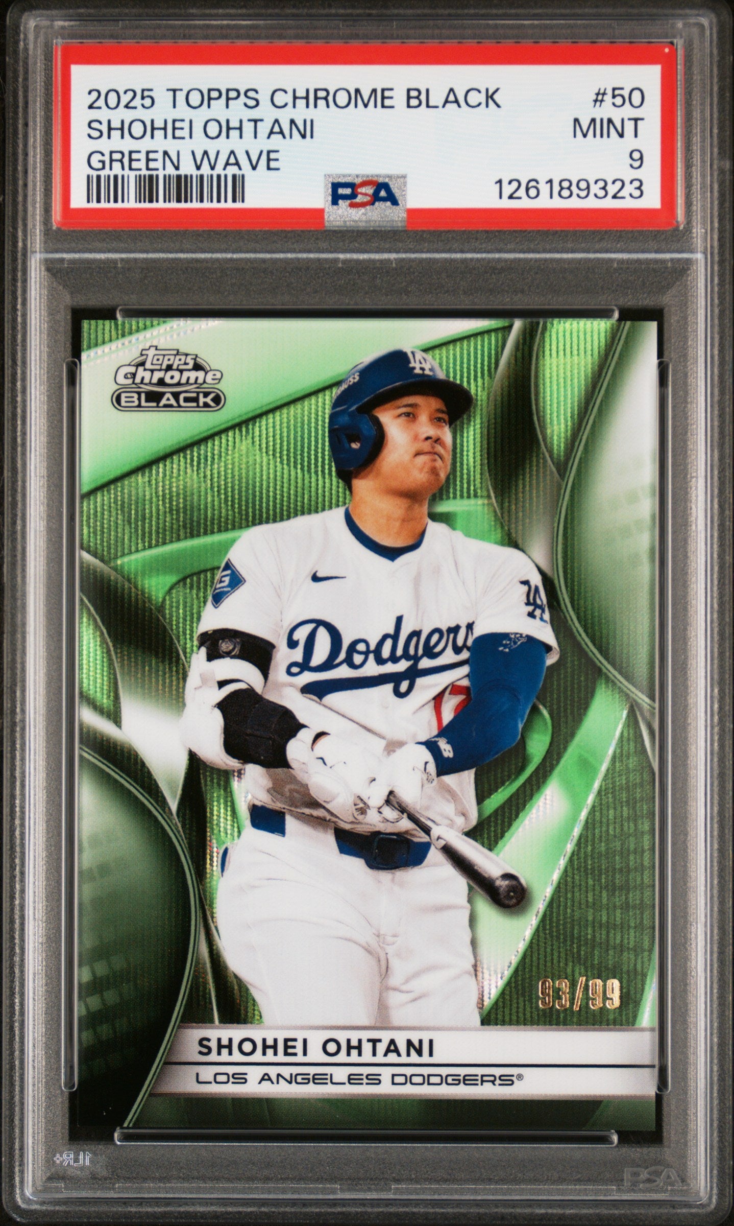 2025 Topps Chrome Black 50 Shohei Ohtani Green Wave PSA 9