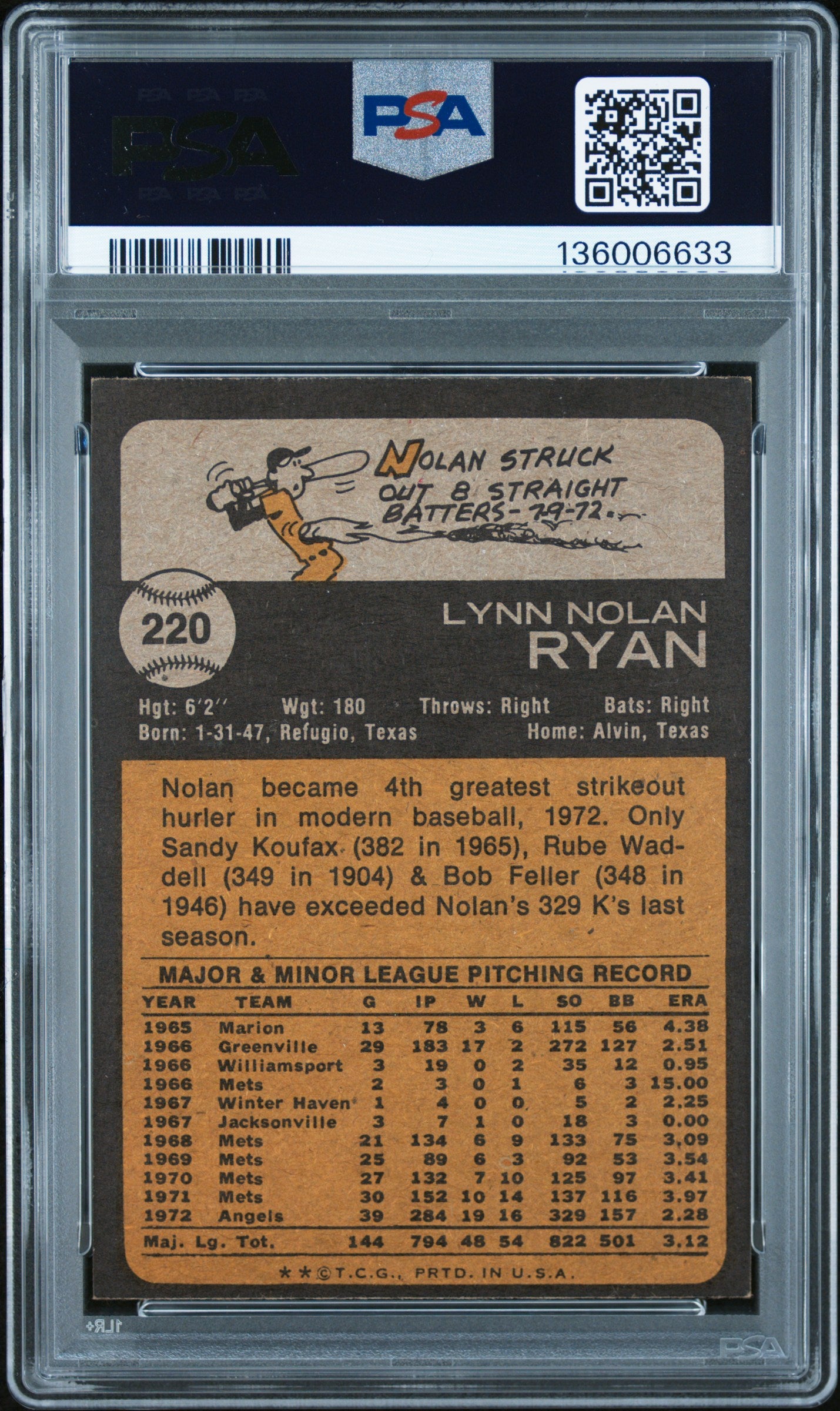 1973 Topps 220 Nolan Ryan PSA 6