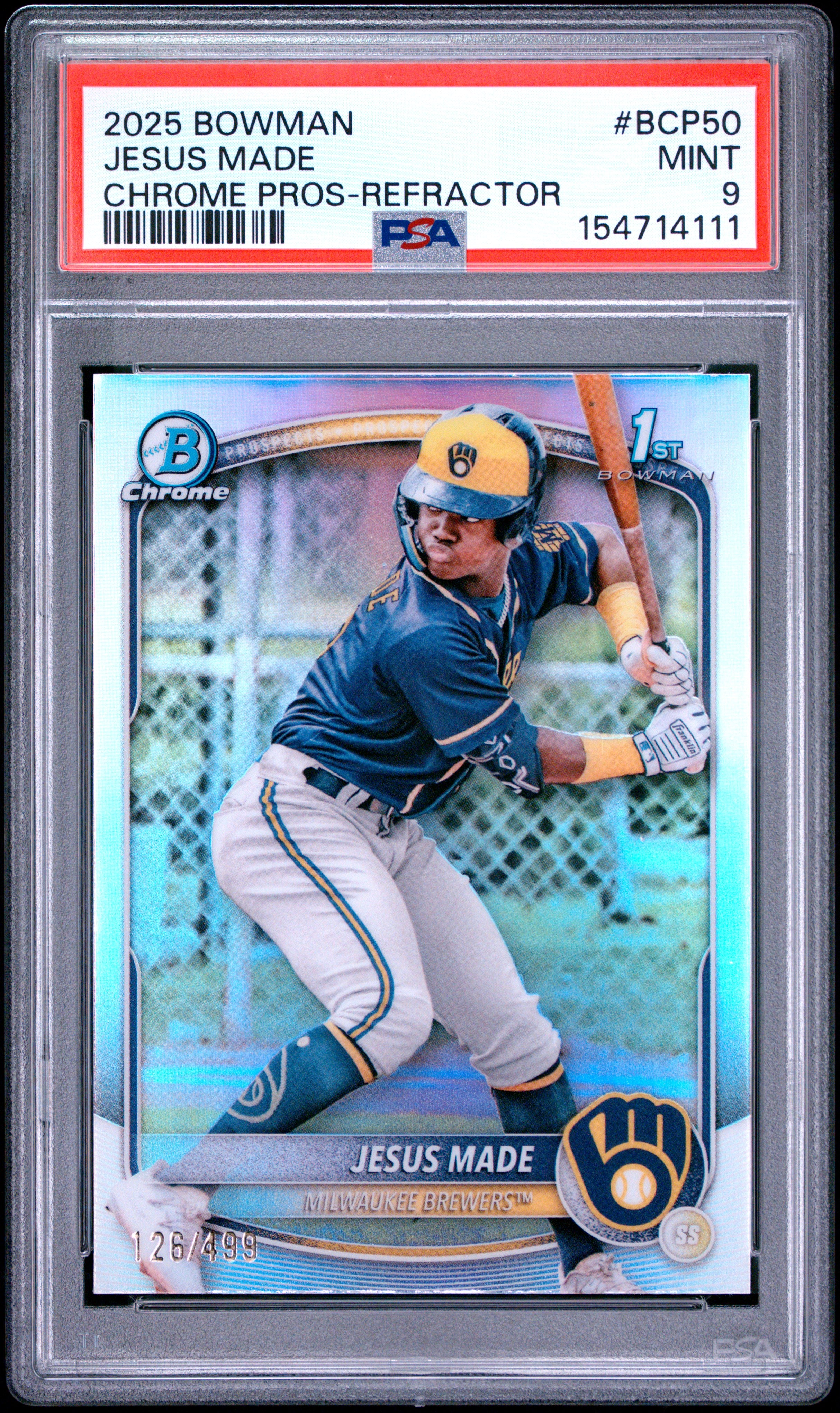2025 BOWMAN CHROME PROSPECTS BCP50 JESUS MADE REFRACTOR PSA 9 - front