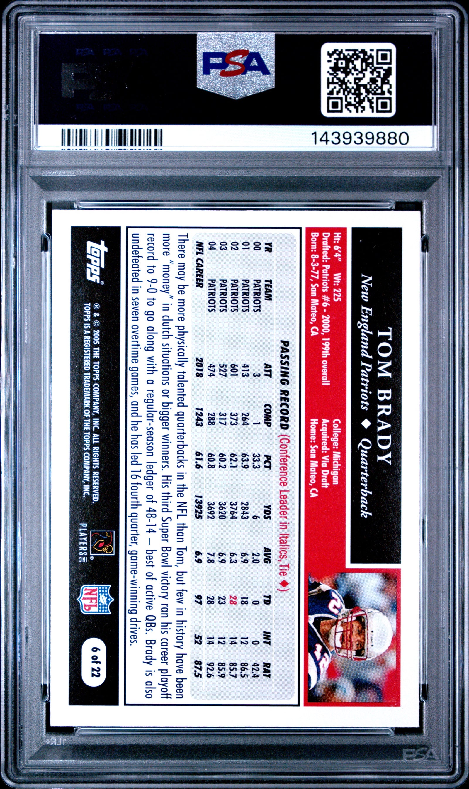2005 Topps Turn Back The Clock 6 Tom Brady PSA 8