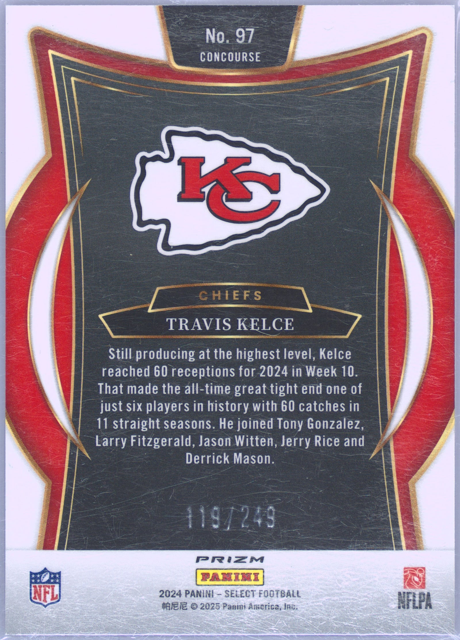 2024 Panini Select 97 Travis Kelce Blue Prizm PSA 9