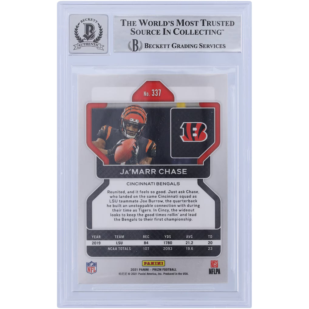 2021 Panini Prizm Ja'Marr Chase RC Autograph BAS 9 Mint, Auto 10