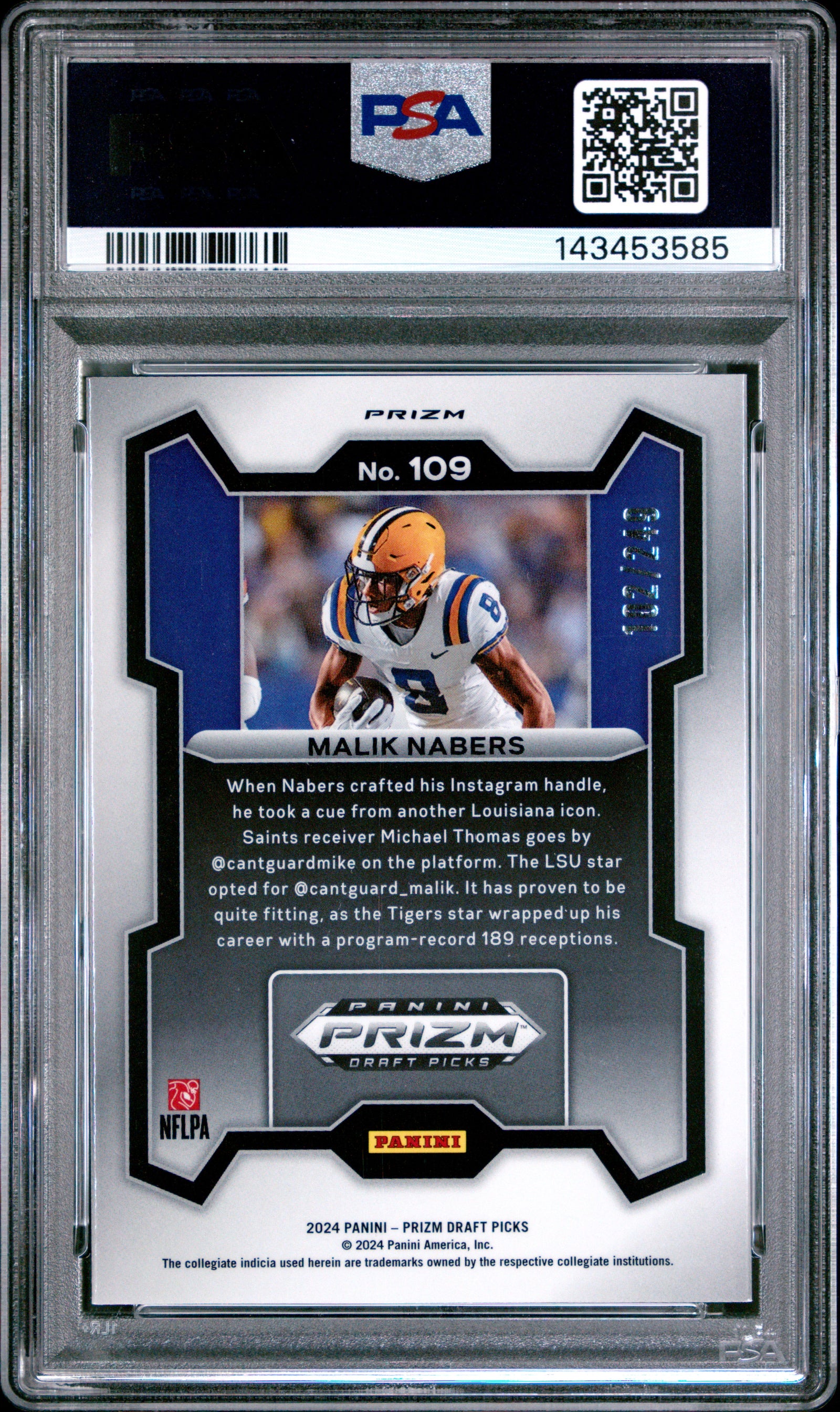 2024 Panini Prizm Malik Nabers Draft Picks #109 Blue Wave PSA 10