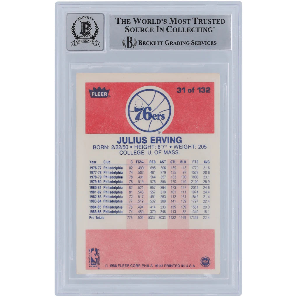 1986-87 Fleer Julius Erving Autograph Beckett/Fanatics Authentic Auto 10