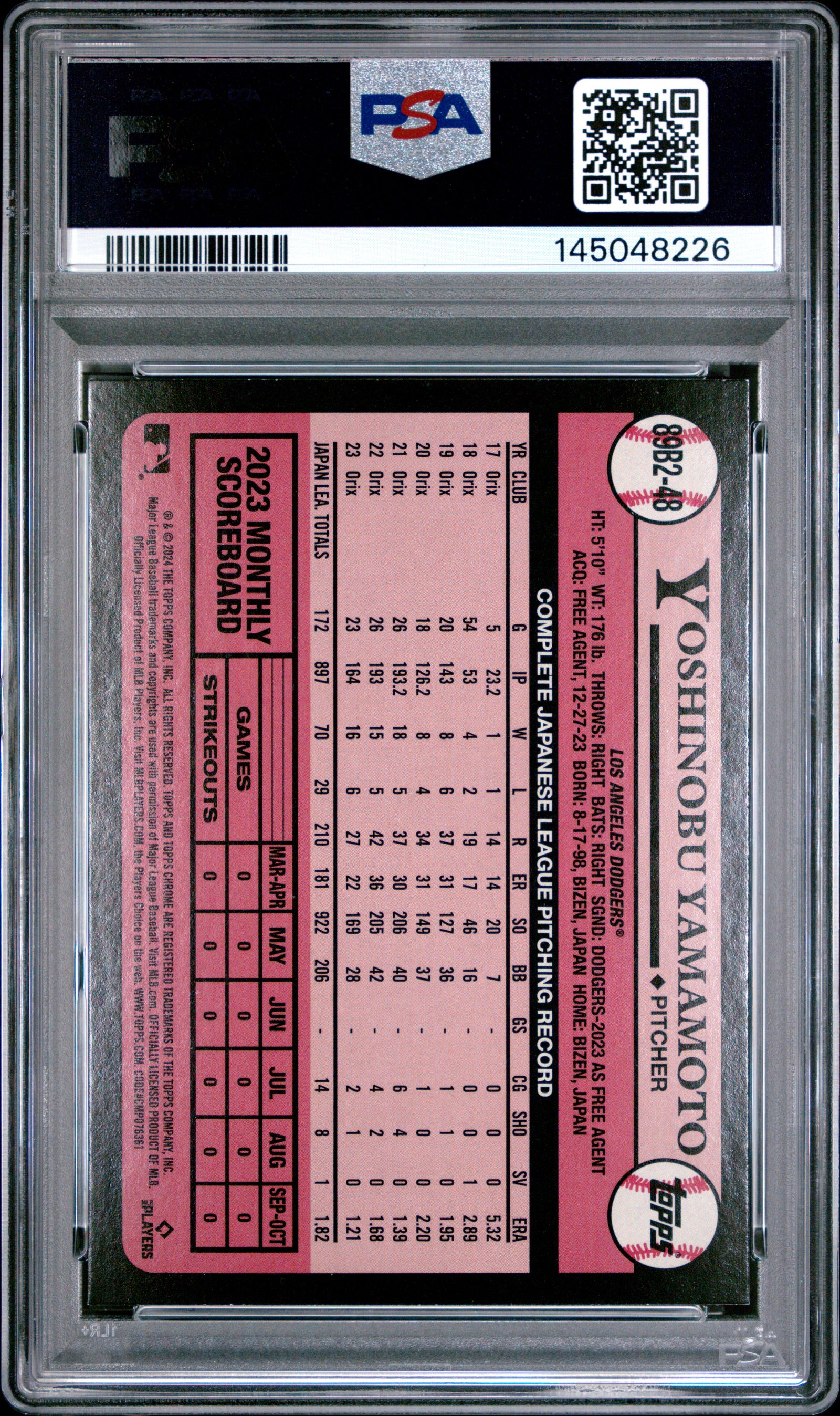 2024 Topps 1989 Topps Baseball 89B2-48 Yoshinobu Yamamoto Series 2-Foil PSA 9