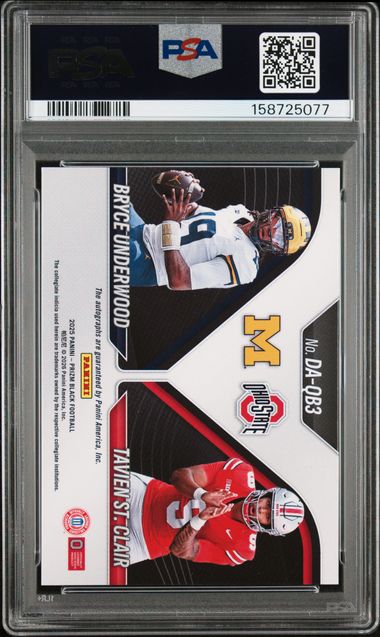Panini 2025 Prizm Black Bryce Underwood/Tavien St. Clair DA-QB3 Dual Auto PSA 9
