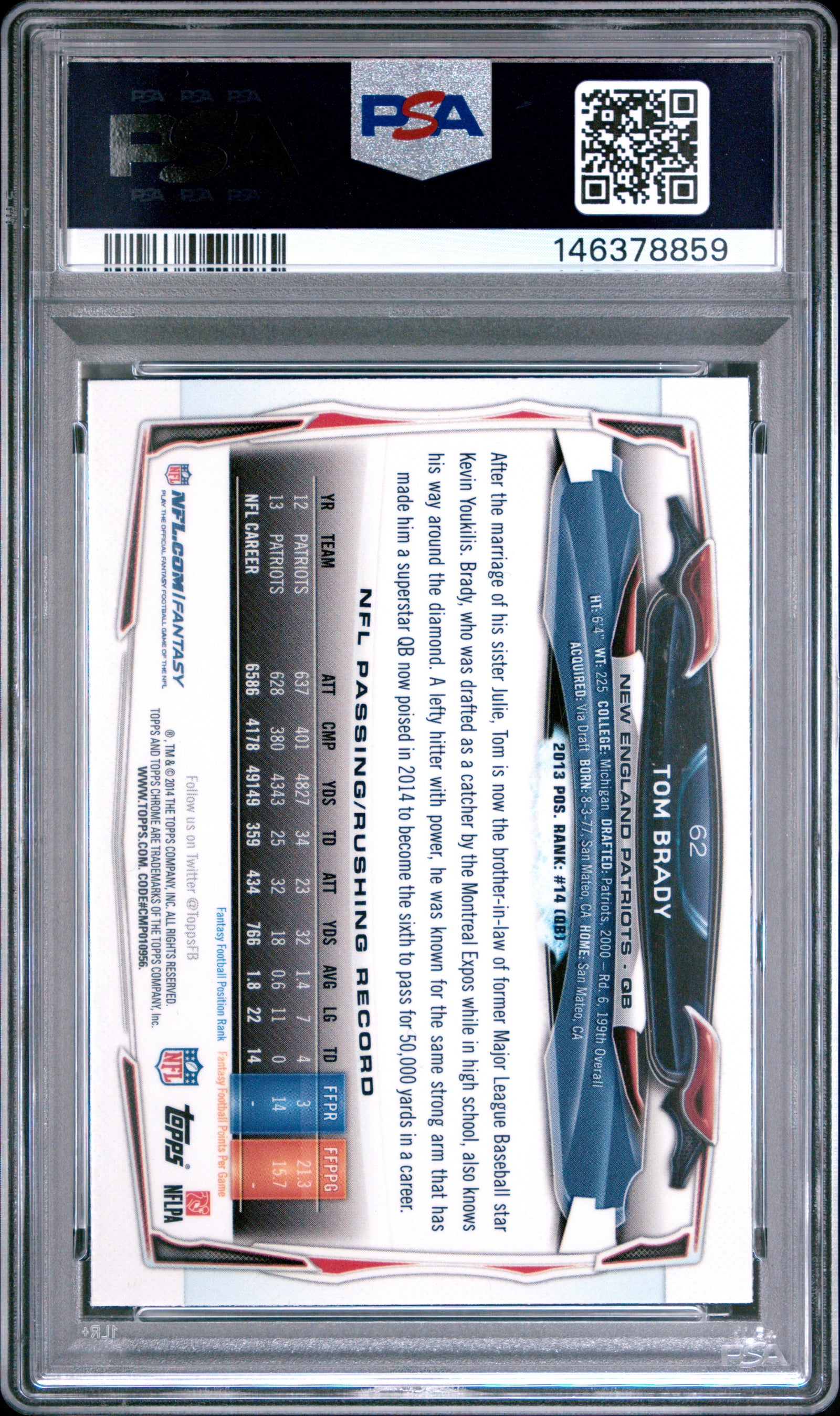 2014 Topps Chrome #62 Tom Brady Blue Jersey PSA 9