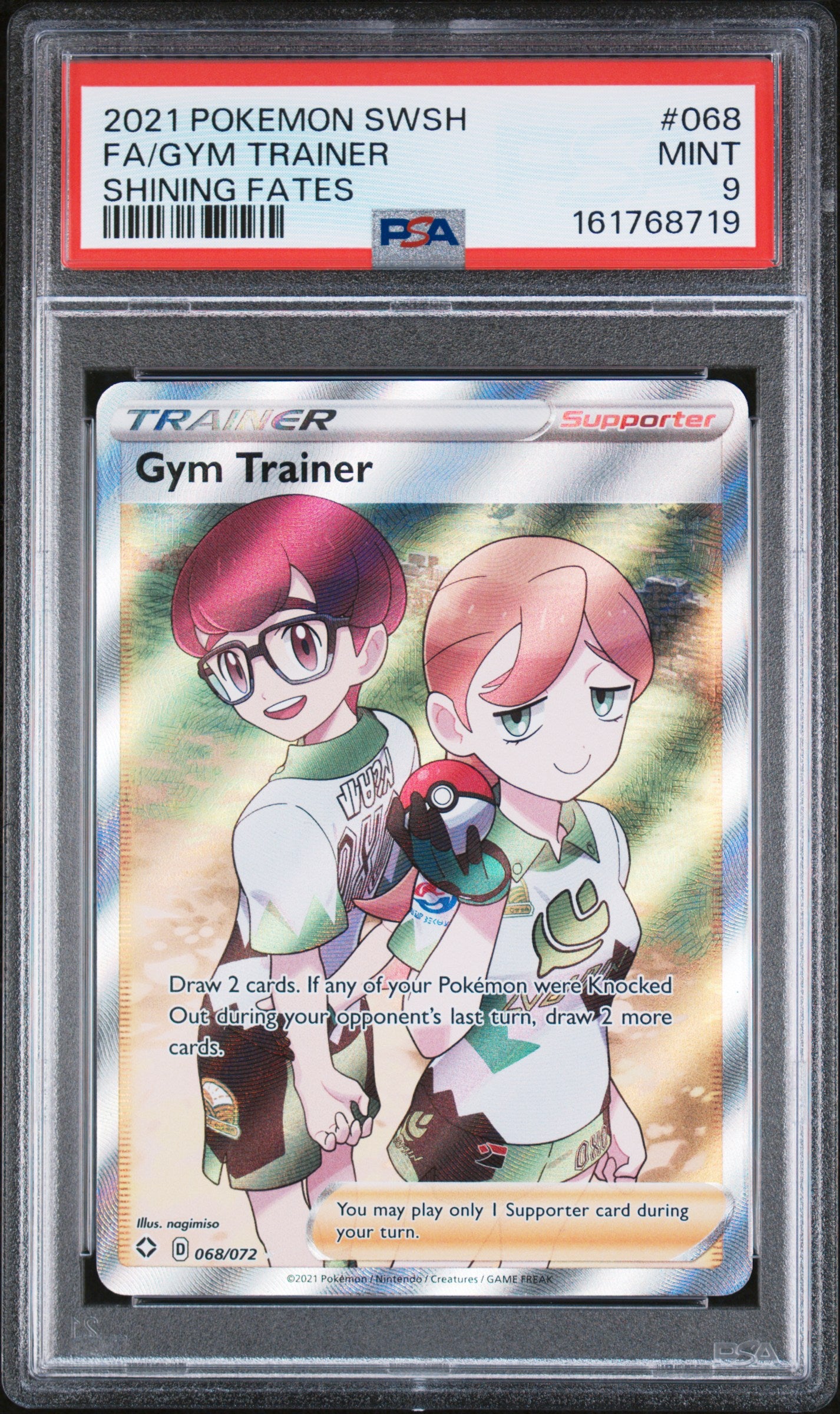 2021 POKEMON SWORD & SHIELD SHINING FATES 068 FULL ART/GYM TRAINER PSA 9 - front