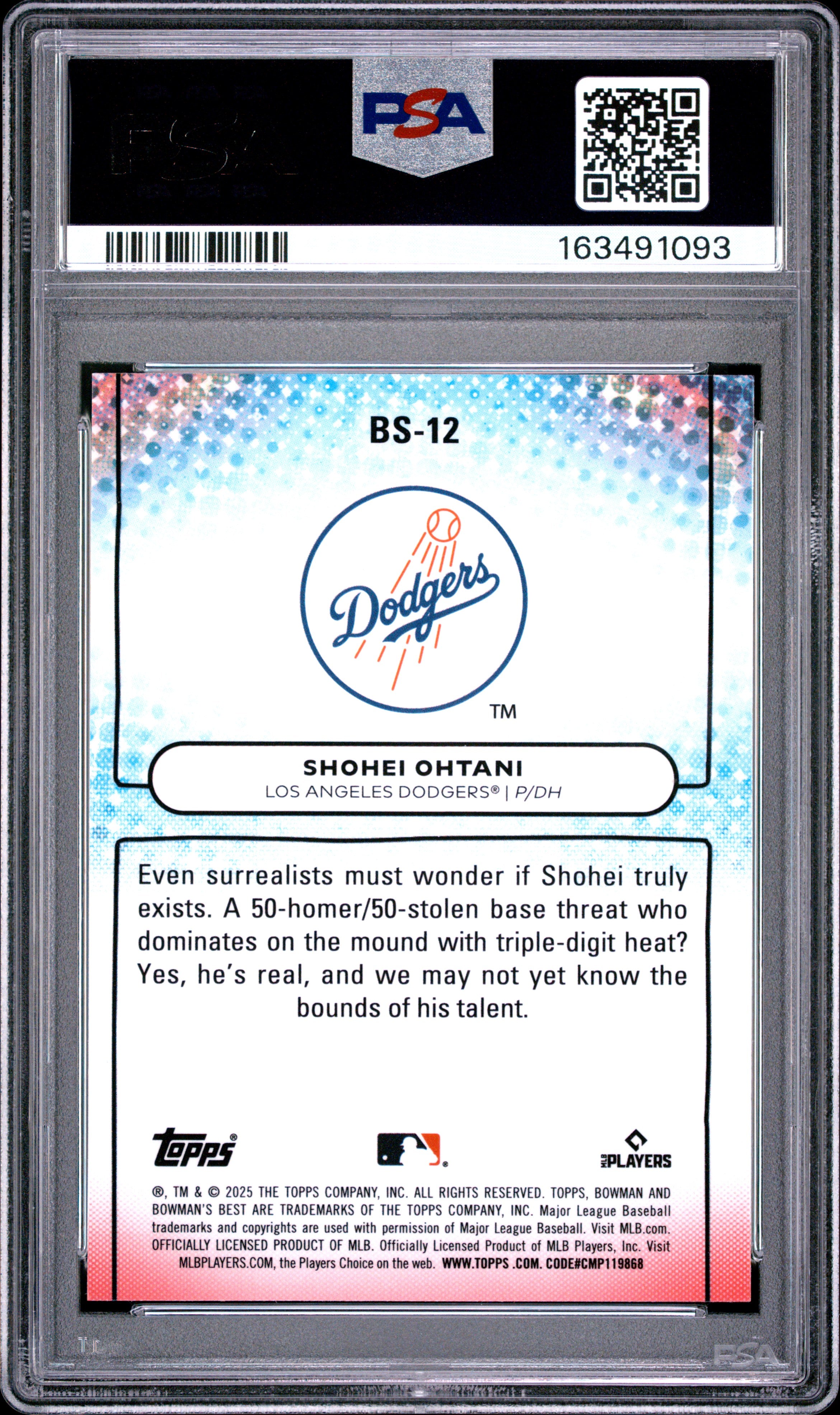 2025 BOWMAN'S BEST BOWMAN SHOWPIECES BS-12 SHOHEI OHTANI PSA 10 - back