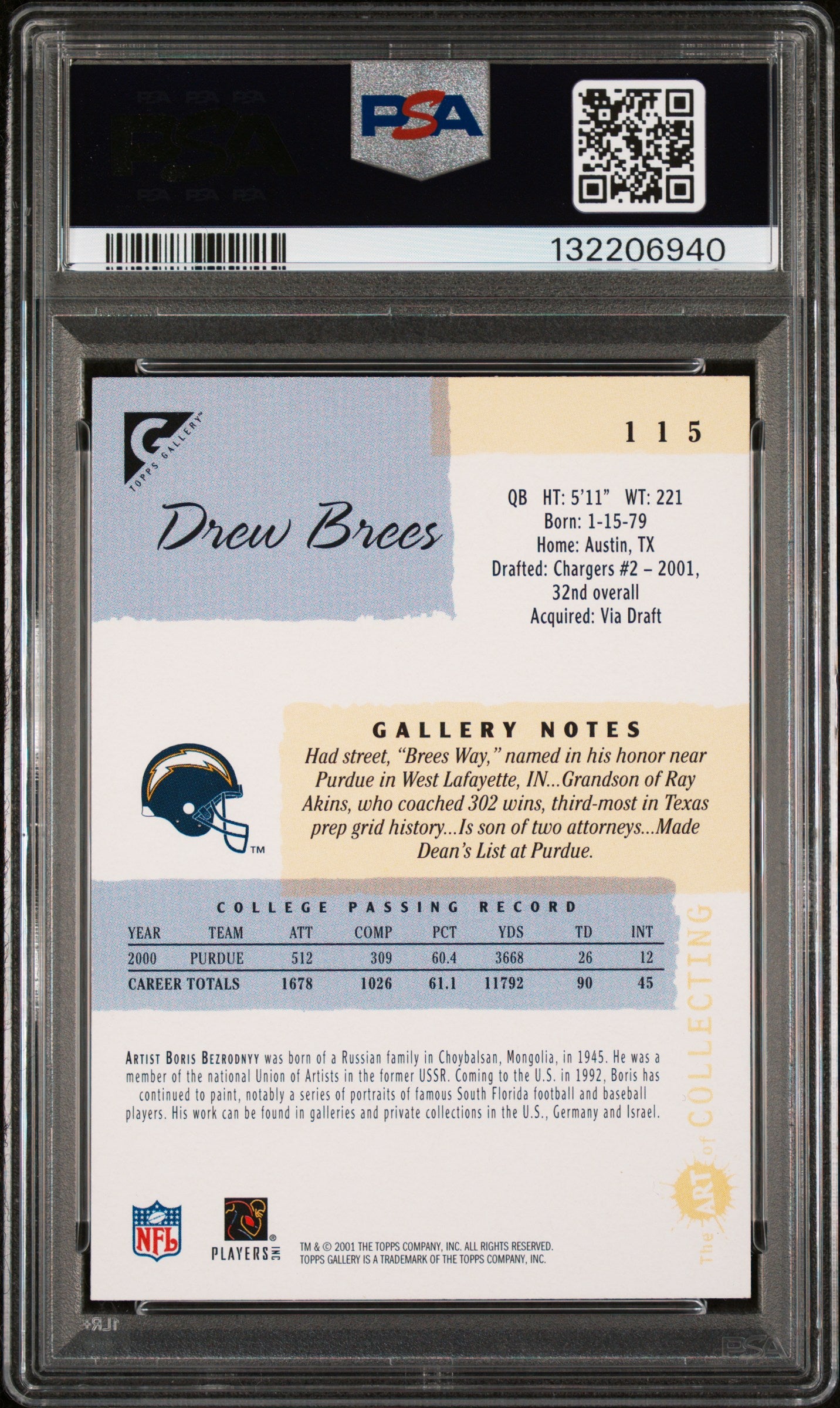 2001 Topps Gallery 115 Drew Brees PSA 8