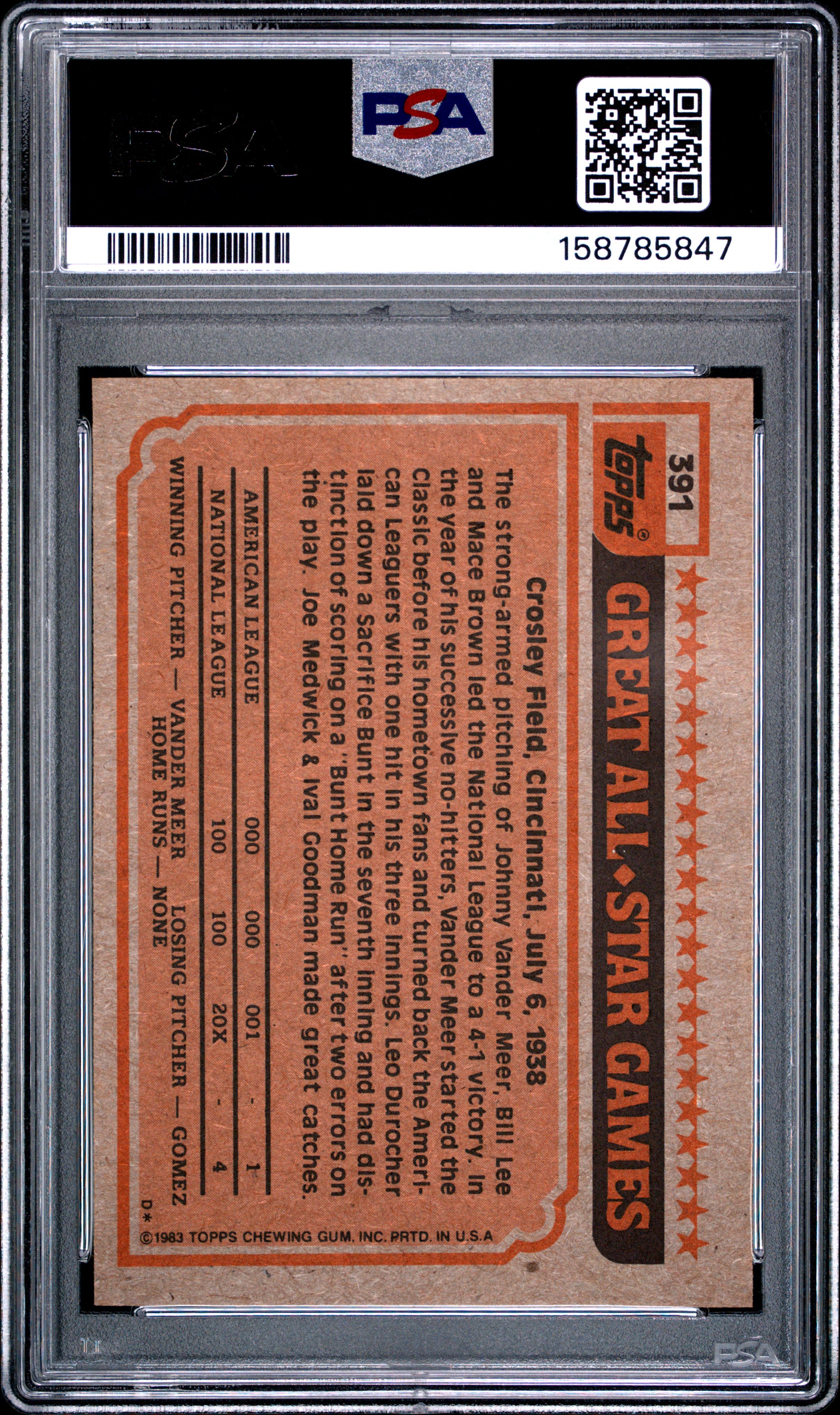 1983 TOPPS 391 RICKEY HENDERSON PSA 8 - back