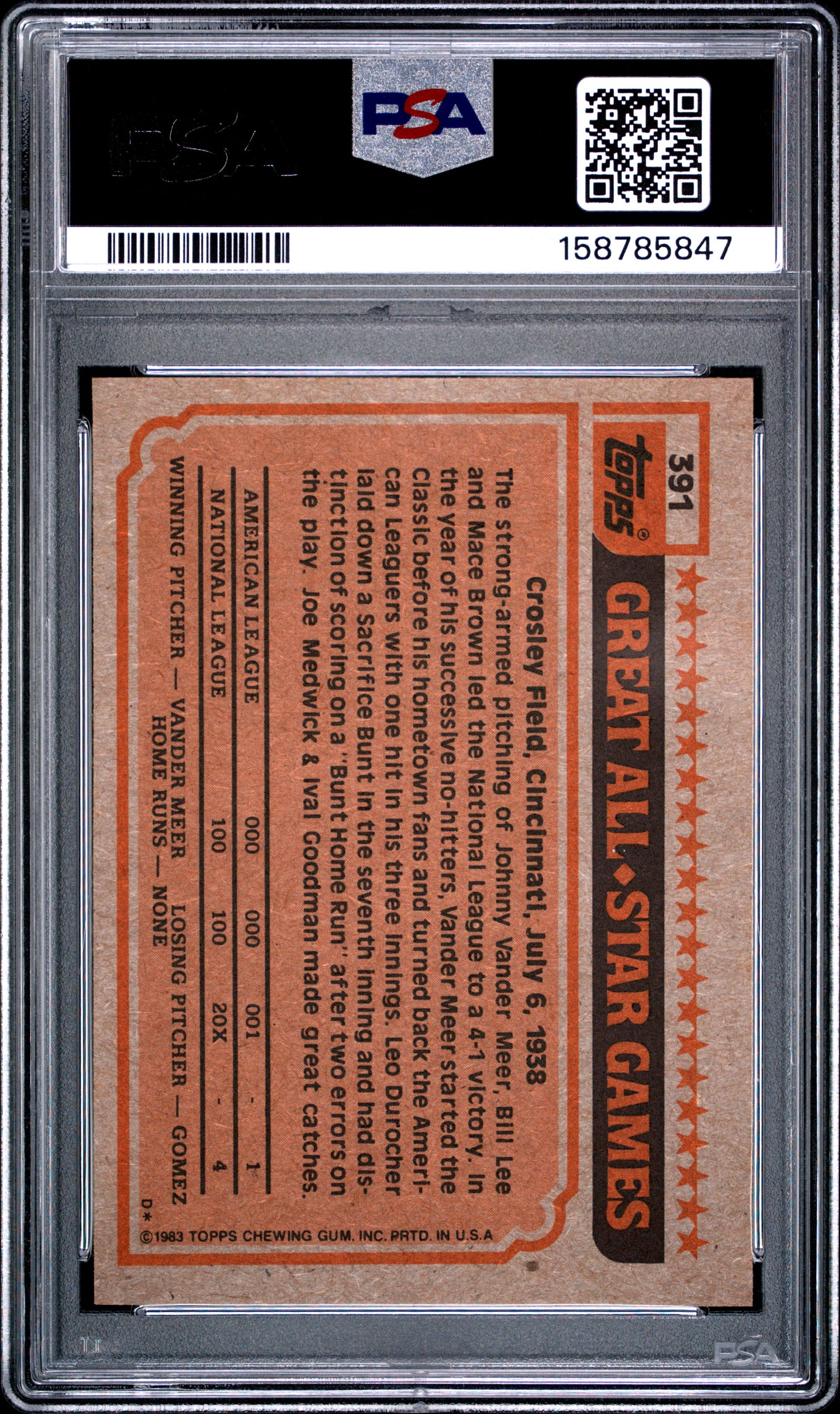 1983 TOPPS 391 RICKEY HENDERSON PSA 8 - back