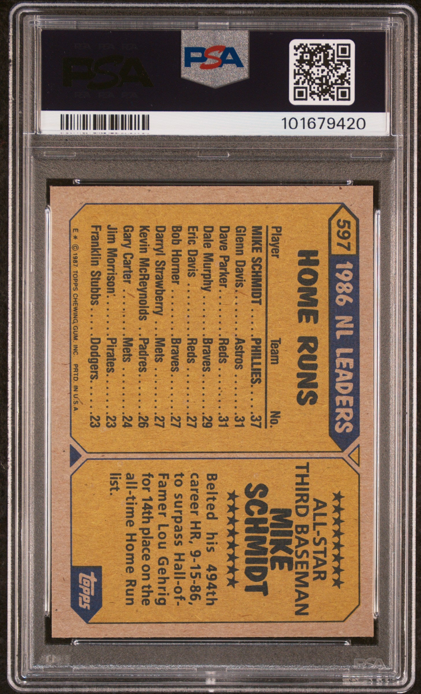 1987 TOPPS 597 MIKE SCHMIDT ALL-STAR PSA 9 - back