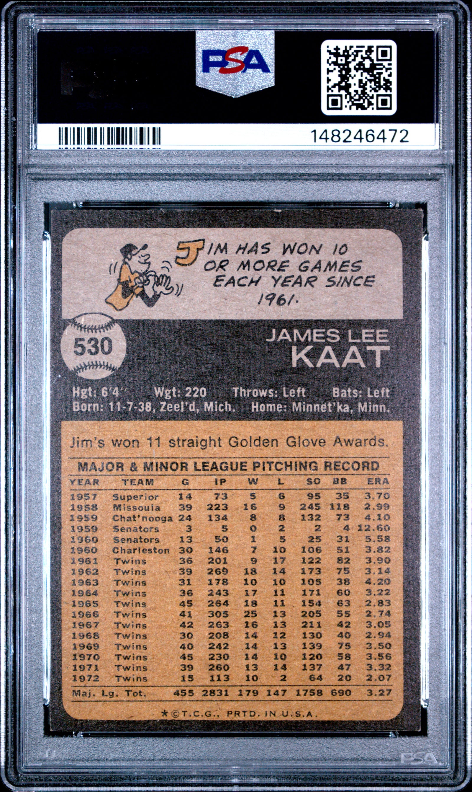 1973 Topps 530 Jim Kaat PSA 6