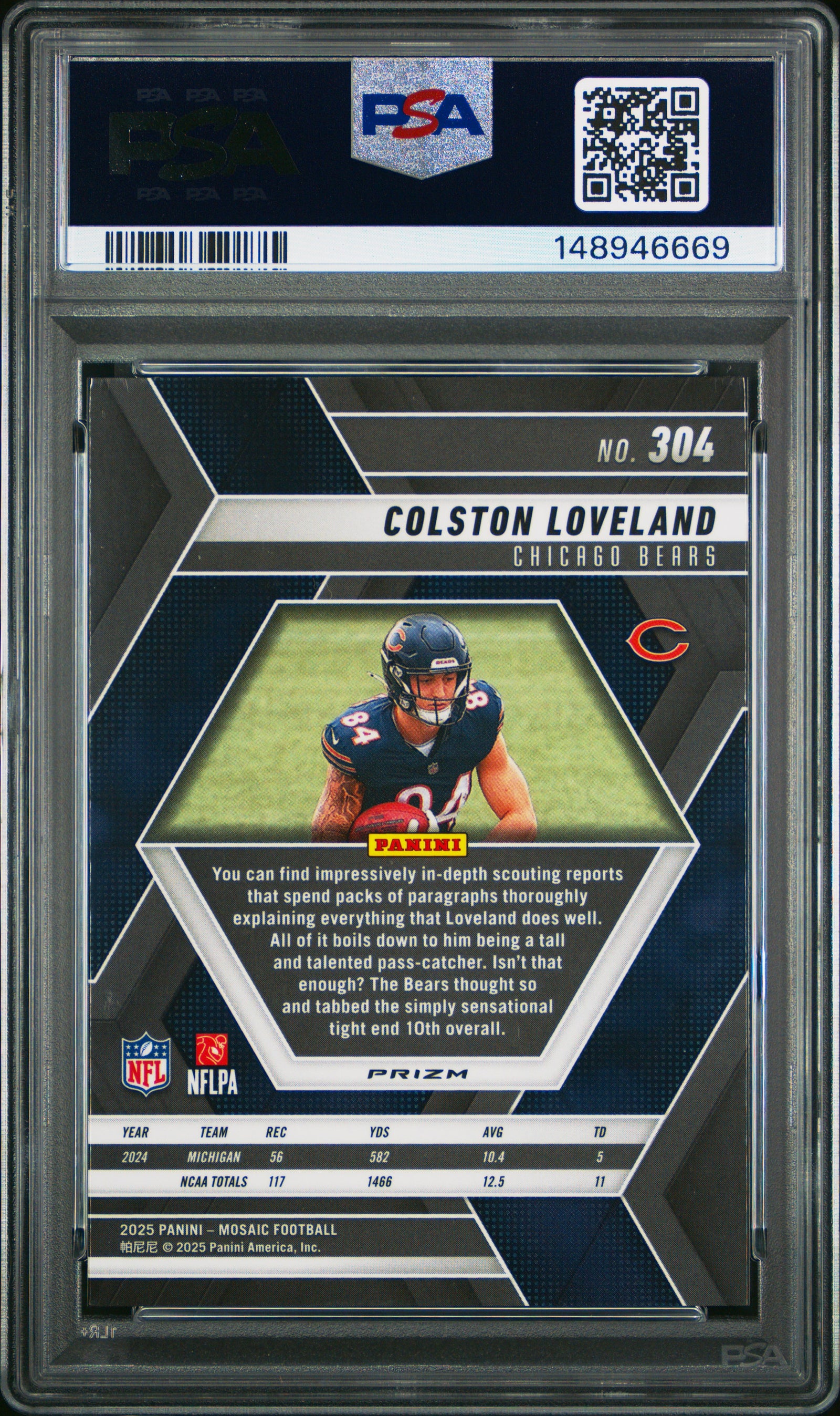 2025 Panini Mosaic 304 Colston Loveland Red & White Stripe PSA 10