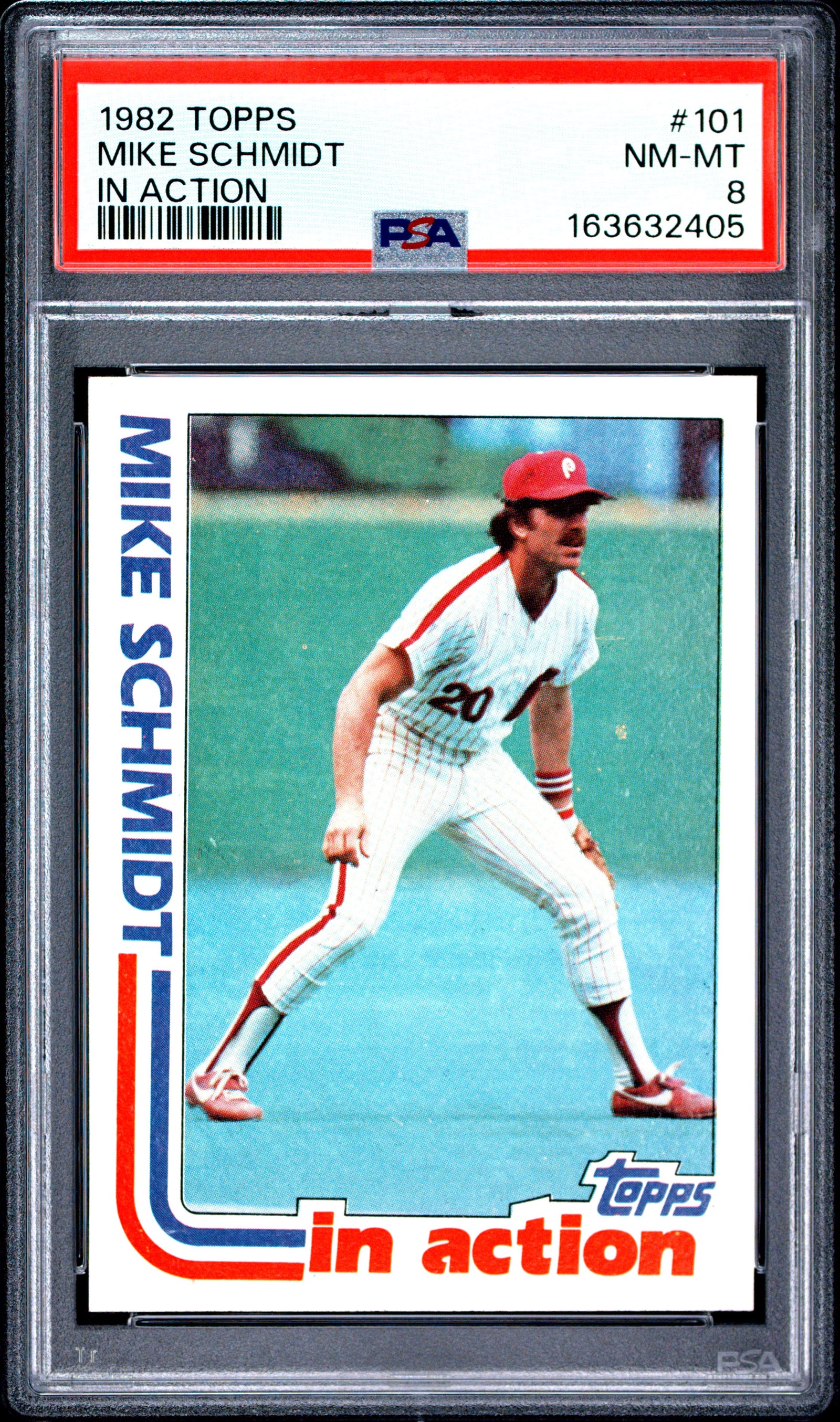 1982 TOPPS 101 MIKE SCHMIDT IN ACTION PSA 8 - front