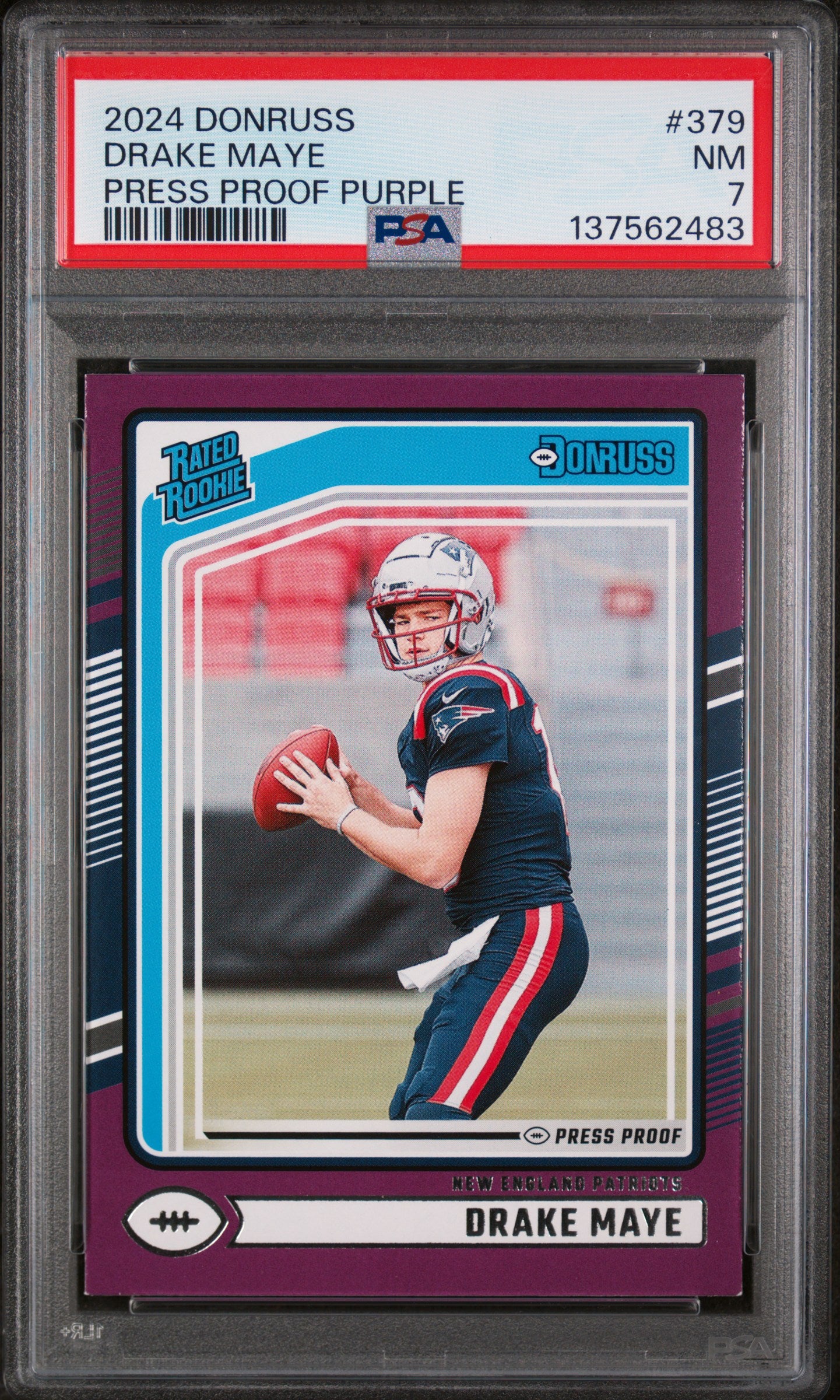 2024 Panini Donruss 379 Drake Maye Press Proof Purple PSA 7