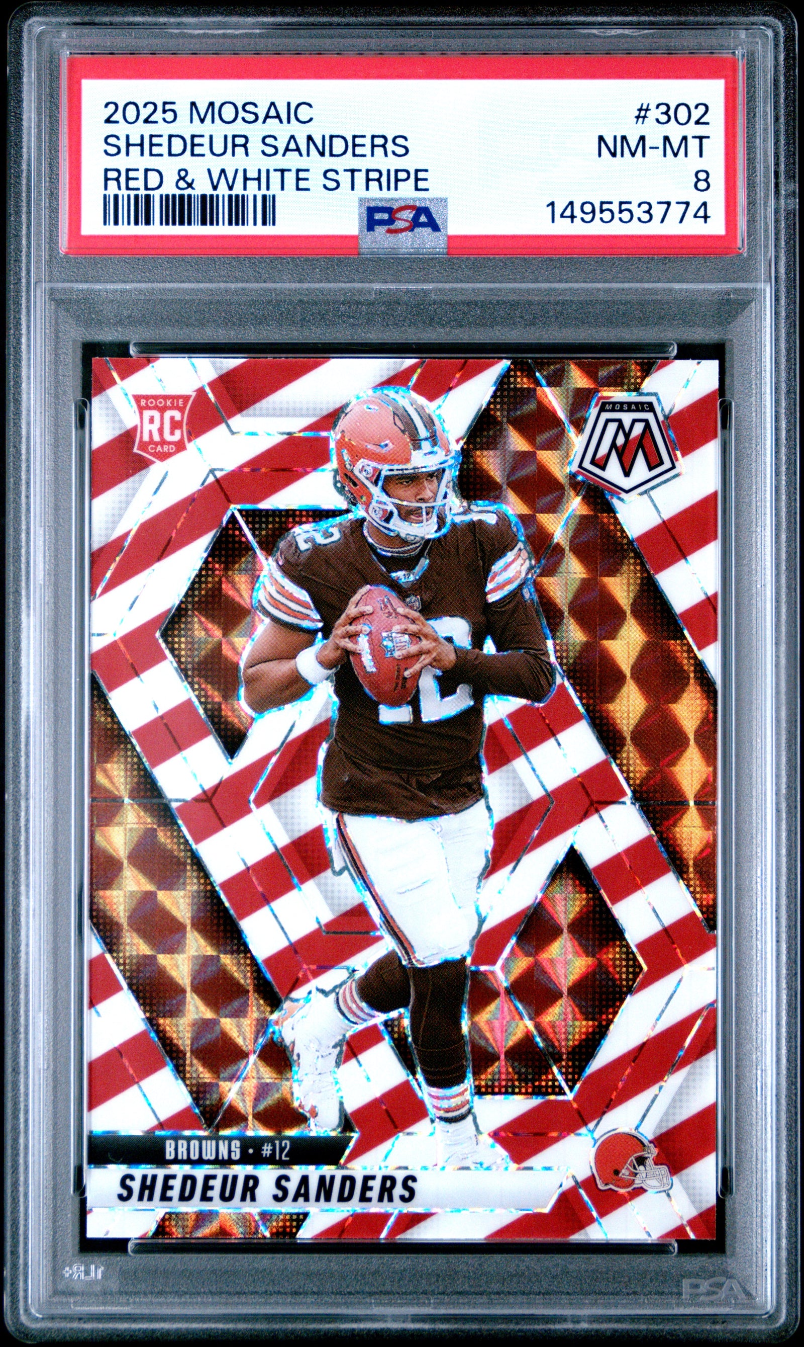 2025 Panini Mosaic 302 Shedeur Sanders Red & White Stripe PSA 8