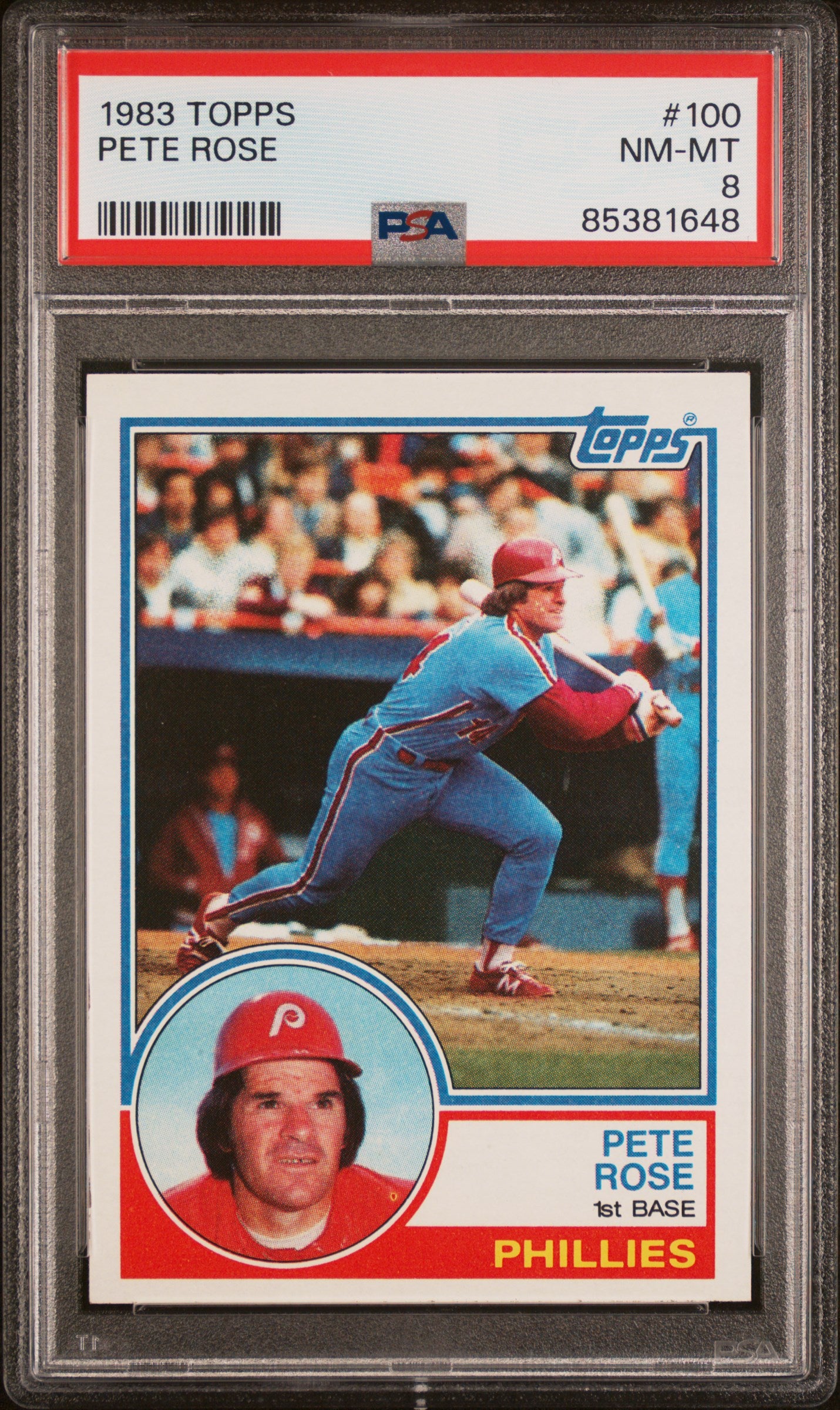 1983 TOPPS 100 PETE ROSE PSA 8 - front