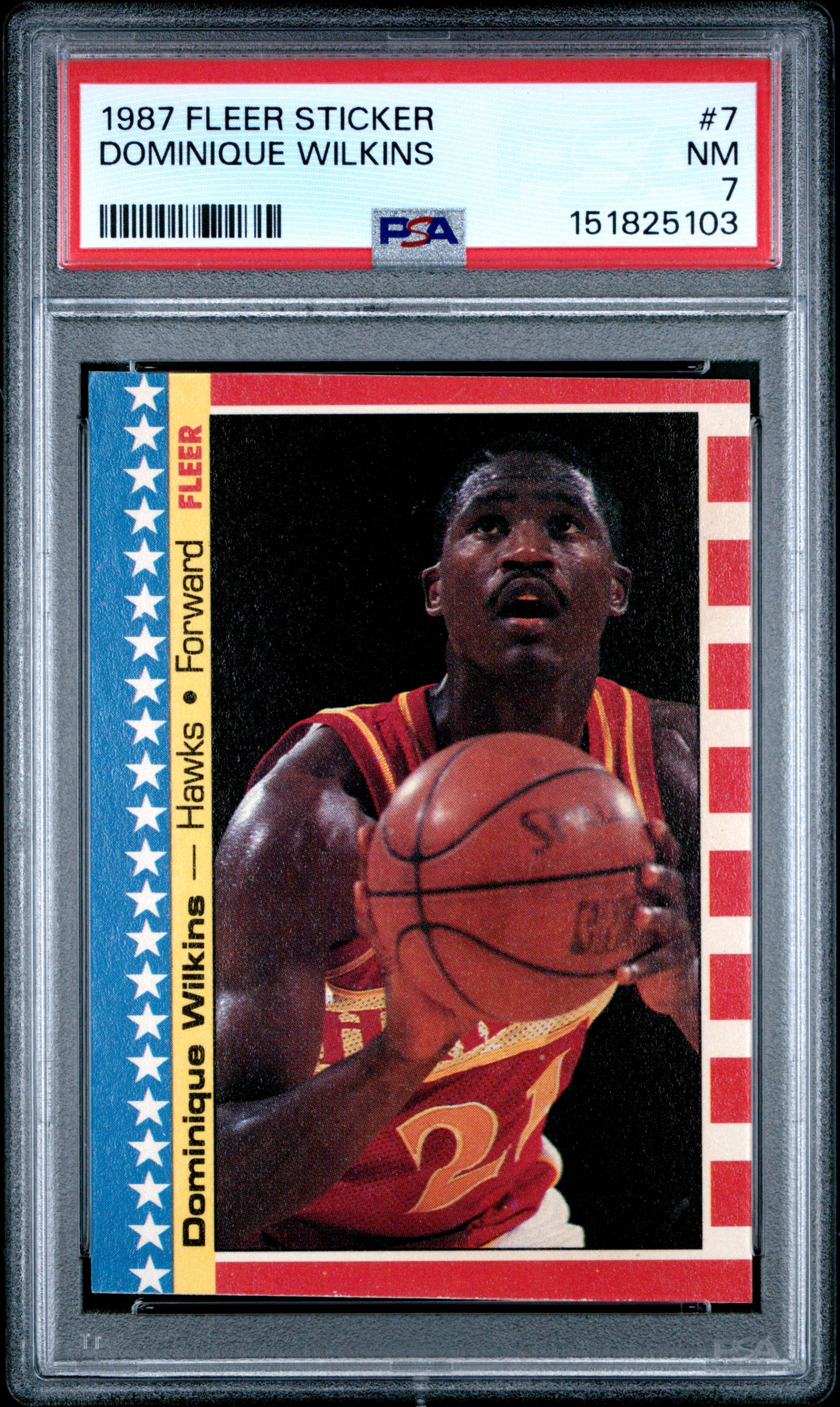 1987 FLEER STICKER 7 DOMINIQUE WILKINS PSA 7 - front