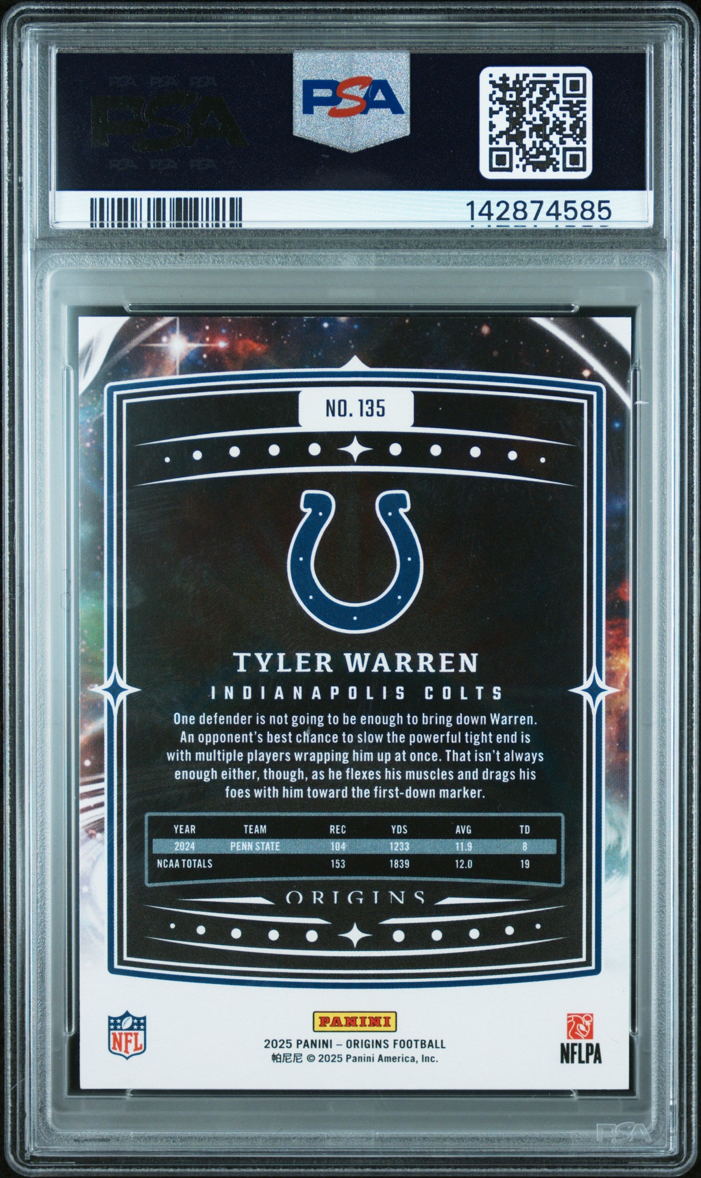 2025 Panini Origins 135 Tyler Warren PSA 9