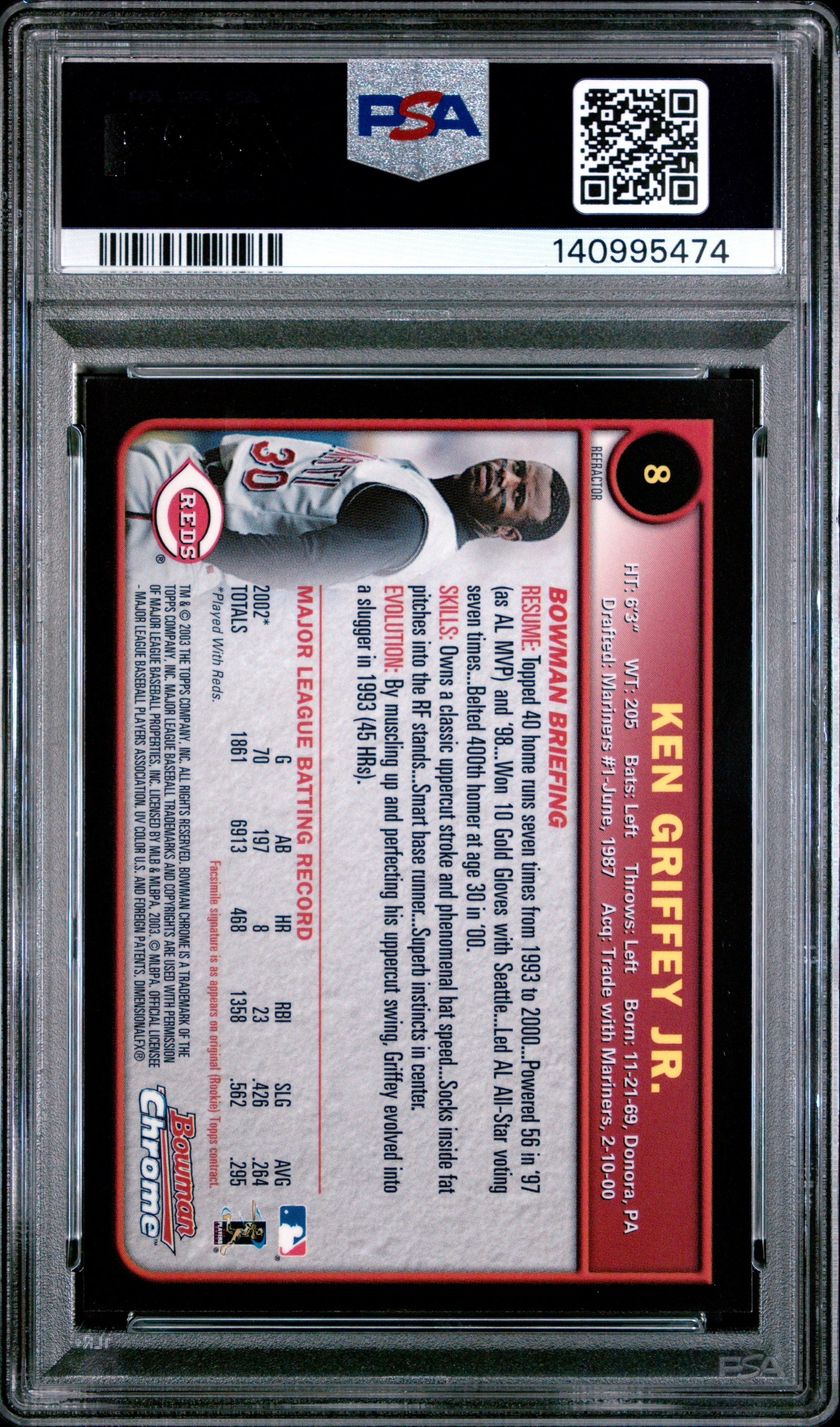 2003 Bowman Chrome 8 Ken Griffey Jr. Refractor PSA 9