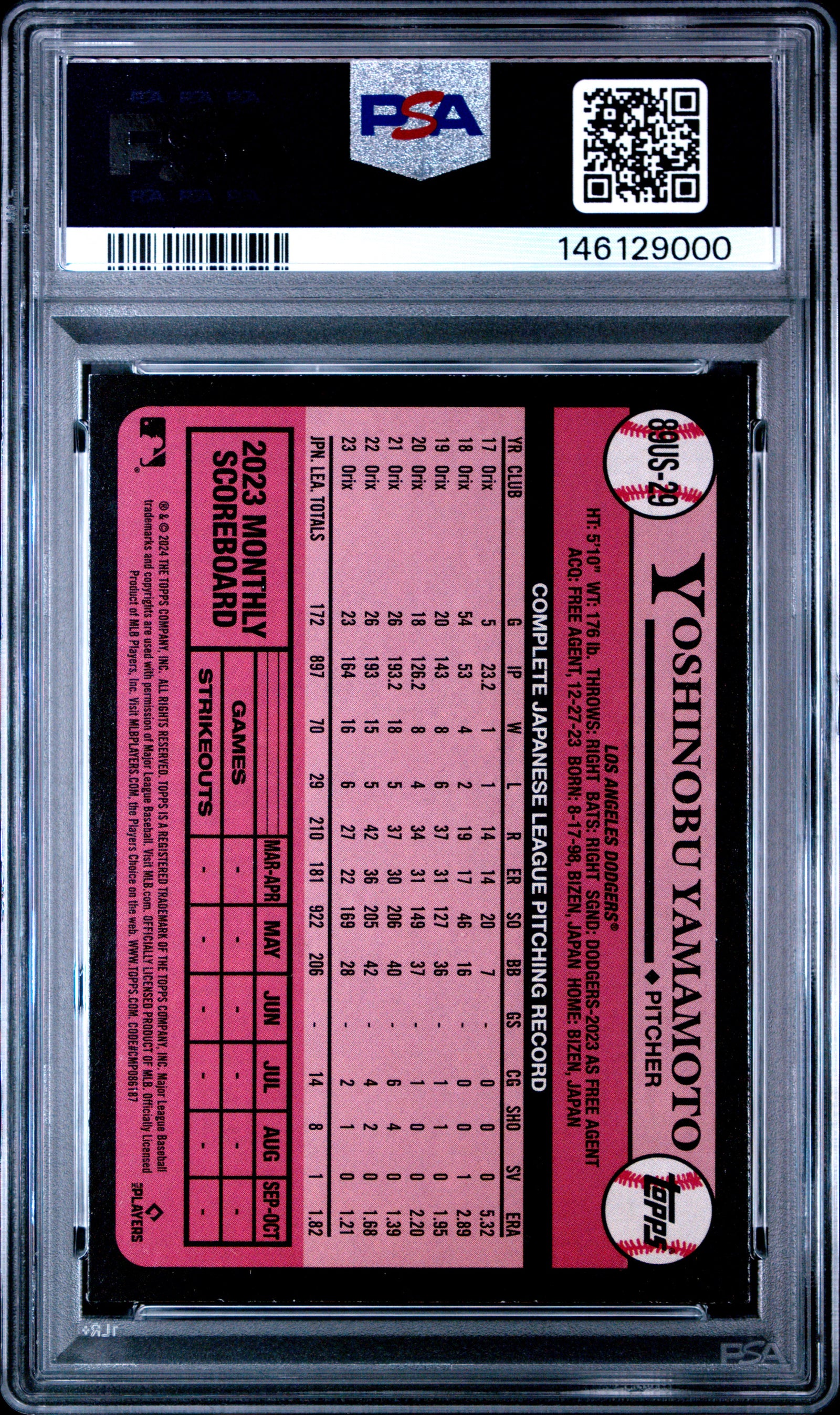 2024 Topps Update Yoshinobu Yamamoto 1989 Topps PSA 8