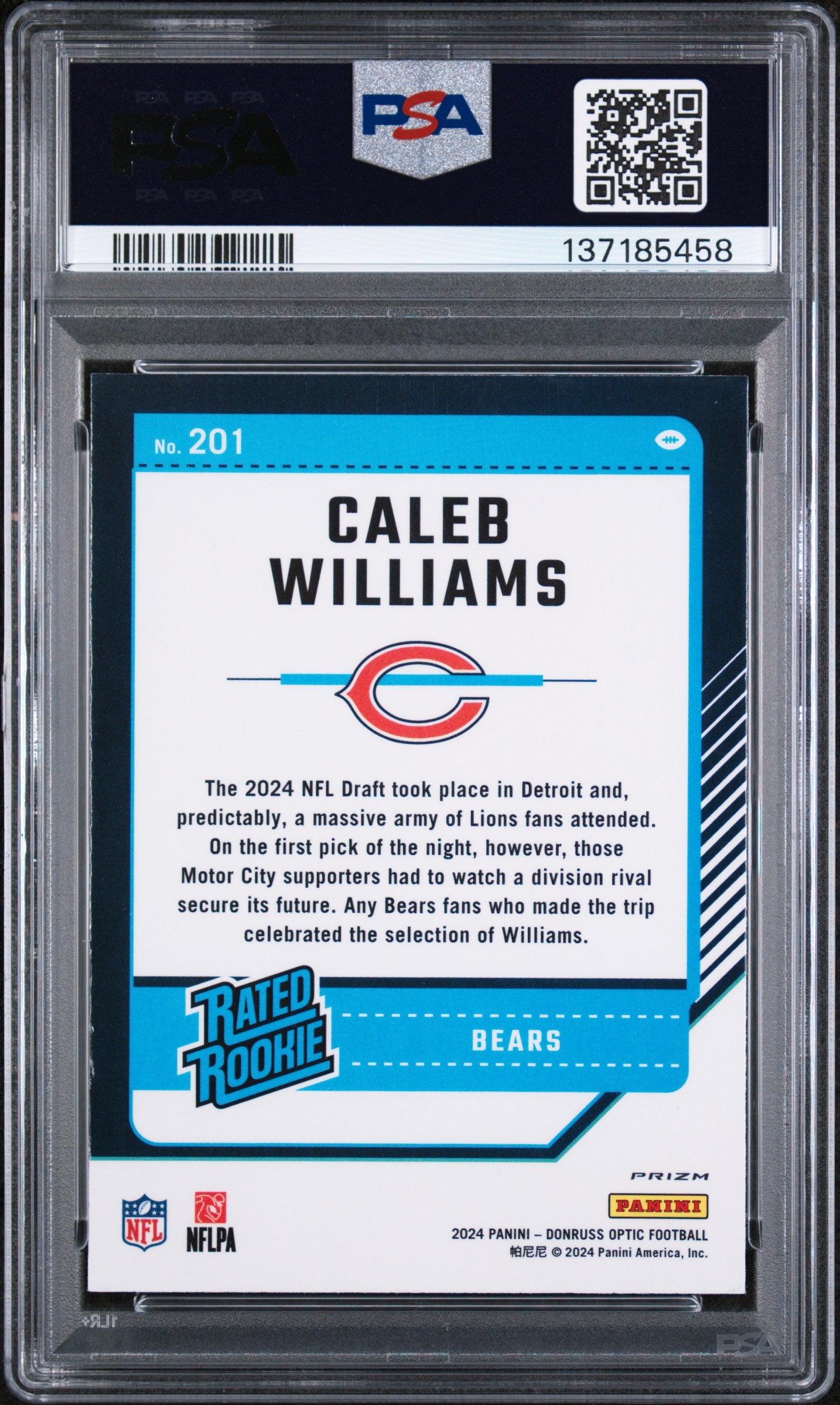 2024 Panini Donruss Optic 201 Caleb Williams Holo PSA 8