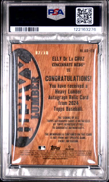 2024 Topps Heavy Lumber Elly De La Cruz ROOKIE BAT PATCH AUTO /10 #ED PSA 7