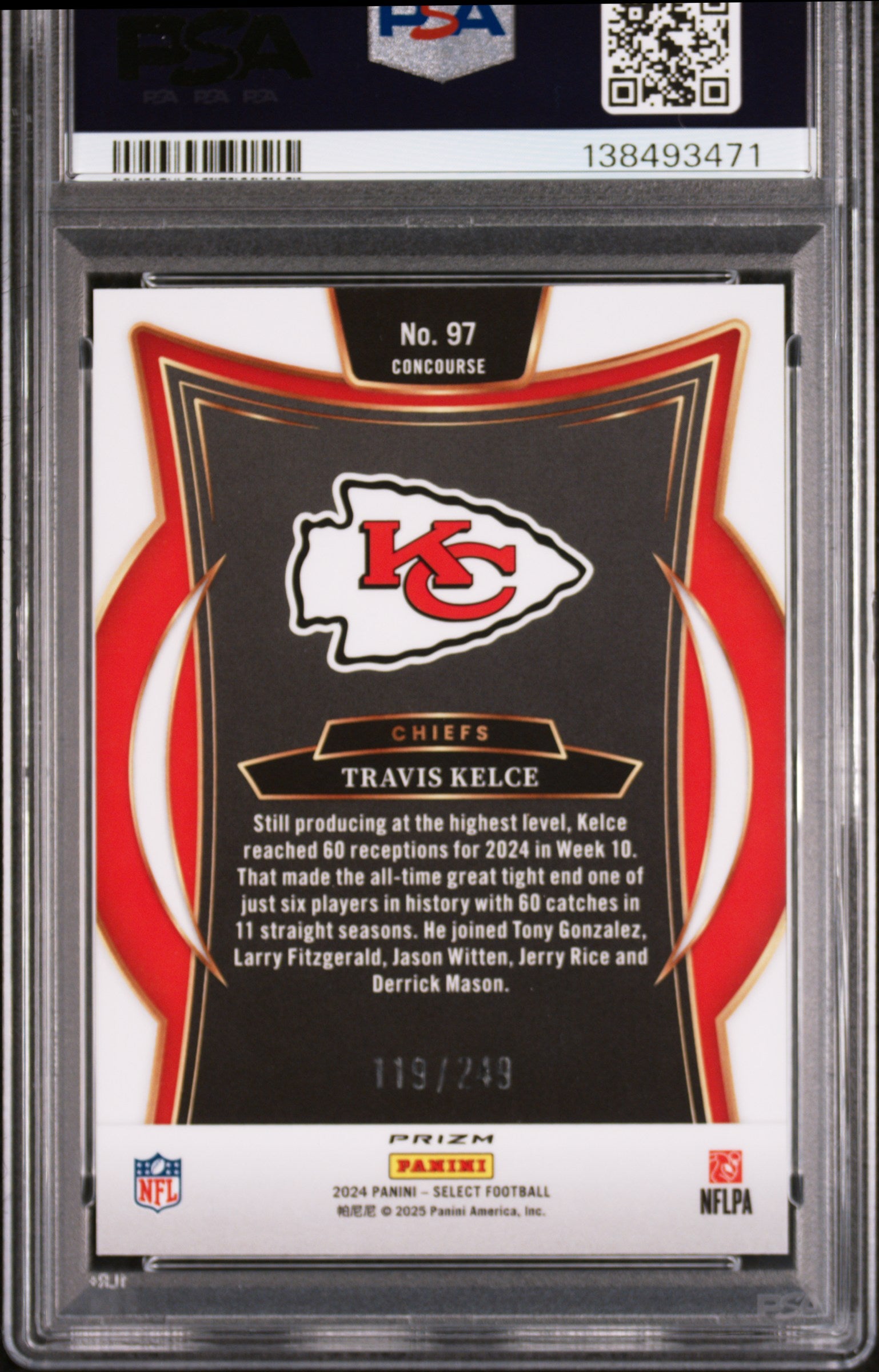 2024 Panini Select 97 Travis Kelce Blue Prizm PSA 9