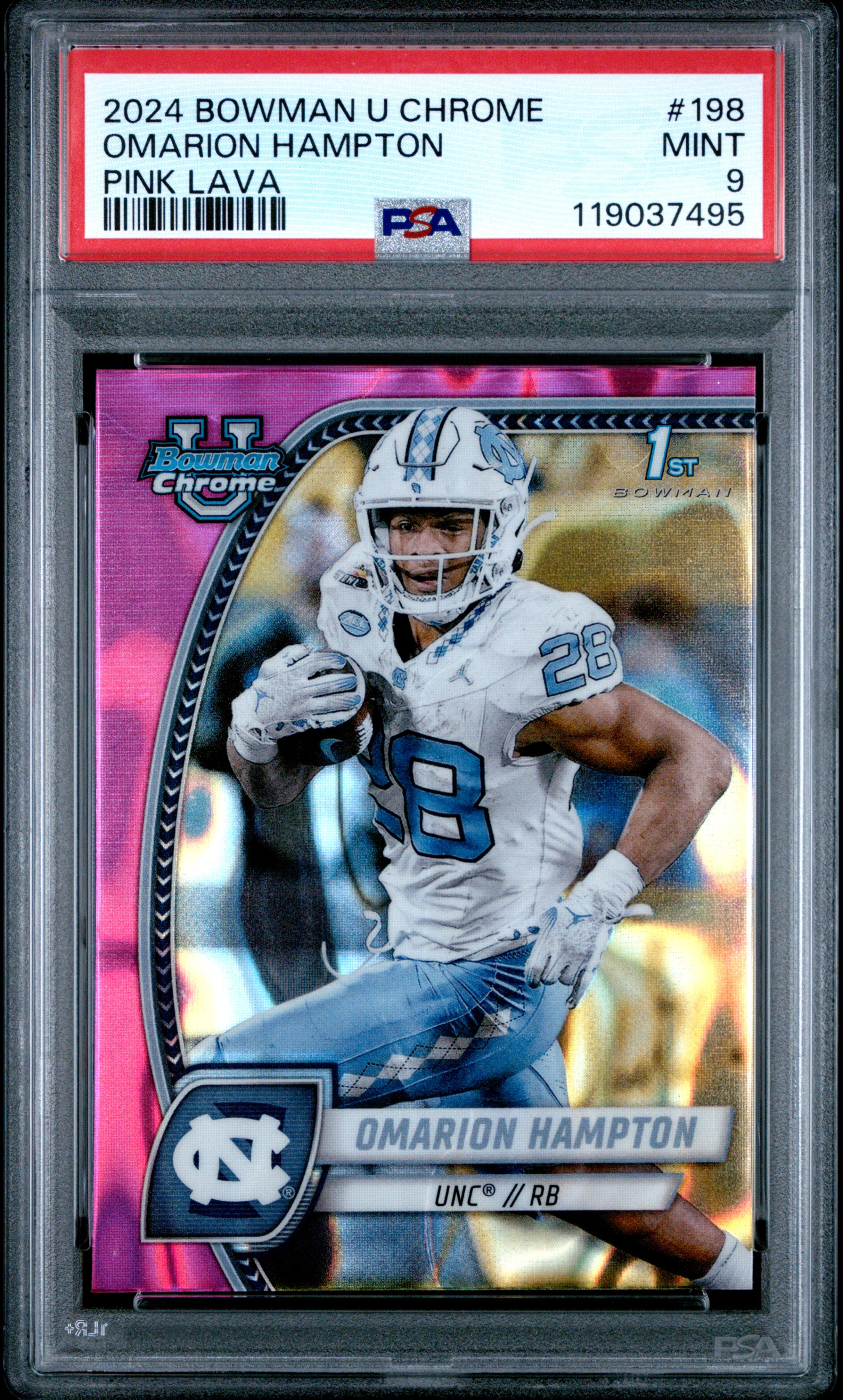 2024 Bowman University Chrome 198 Omarion Hampton Pink Lava PSA 9