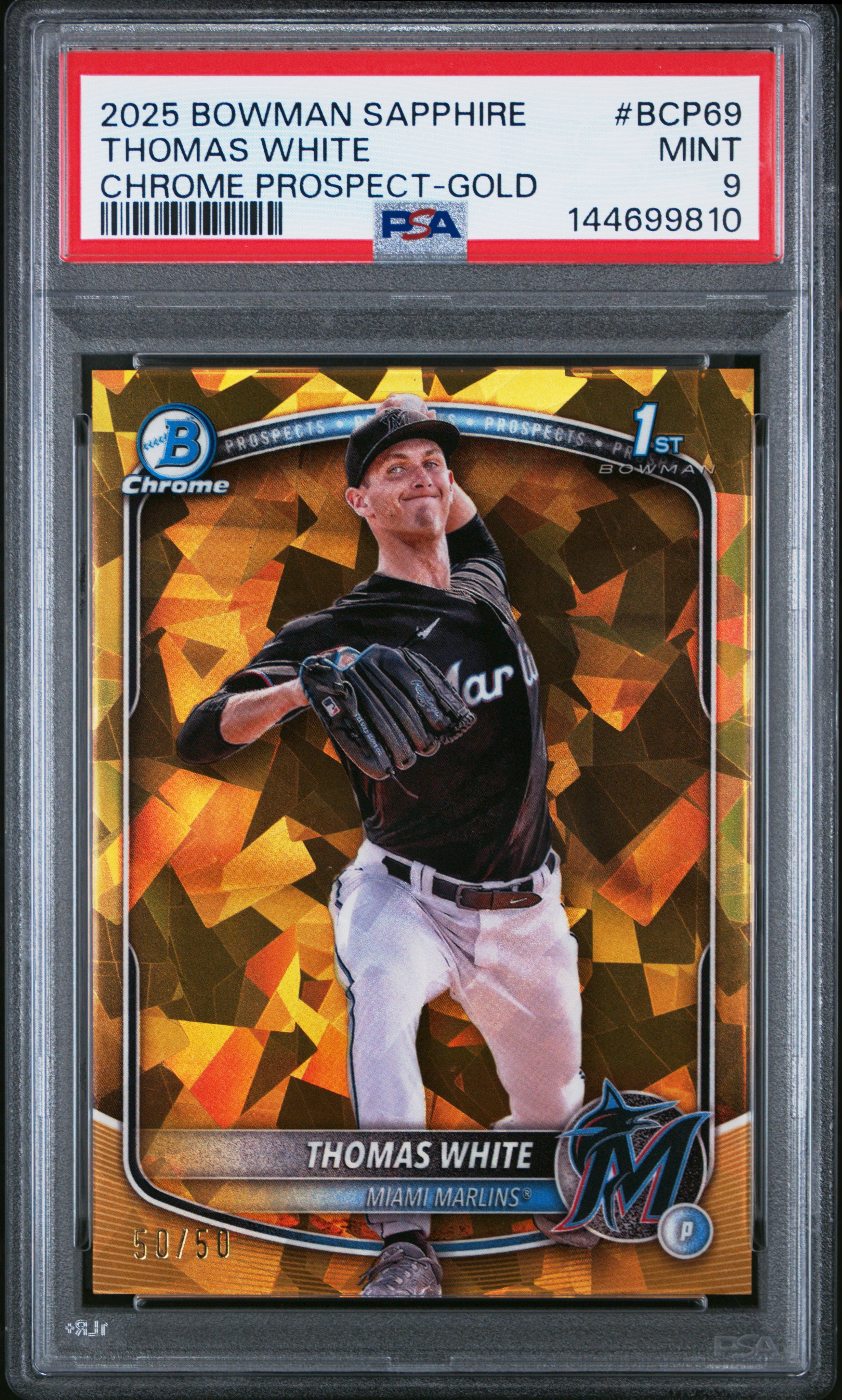 2025 Bowman Sapphire Edition Chrome Prospects Bcp69 Thomas White Gold PSA 9