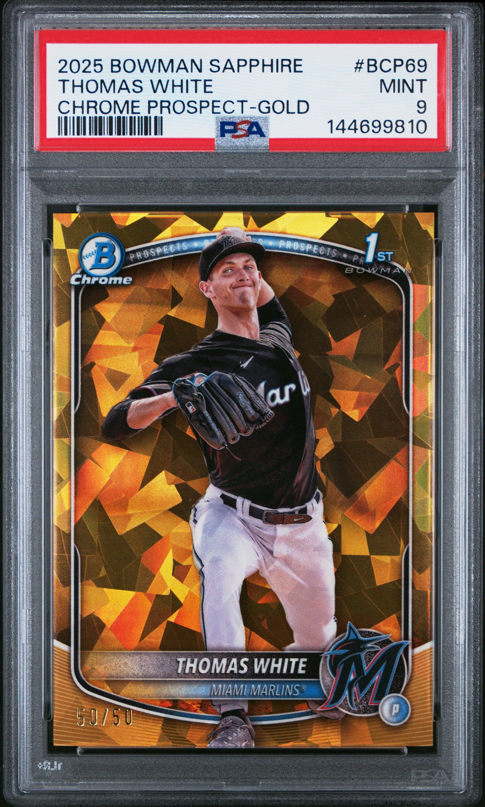 2025 Bowman Sapphire Edition Chrome Prospects Bcp69 Thomas White Gold PSA 9
