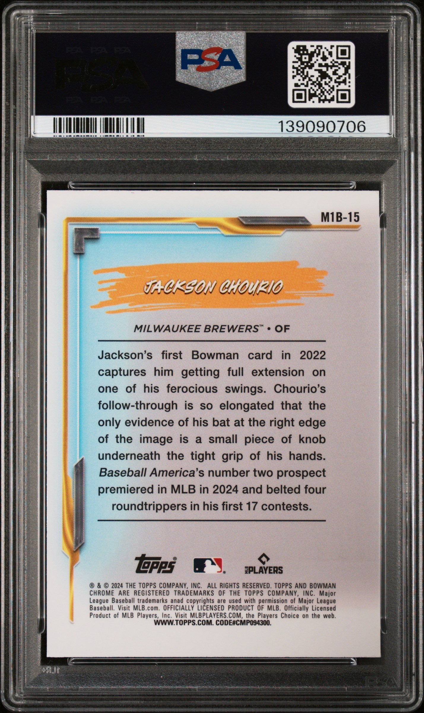 2024 Bowman Chrome Jackson Chourio Mega Box My 1st Bowman 15 PSA 10