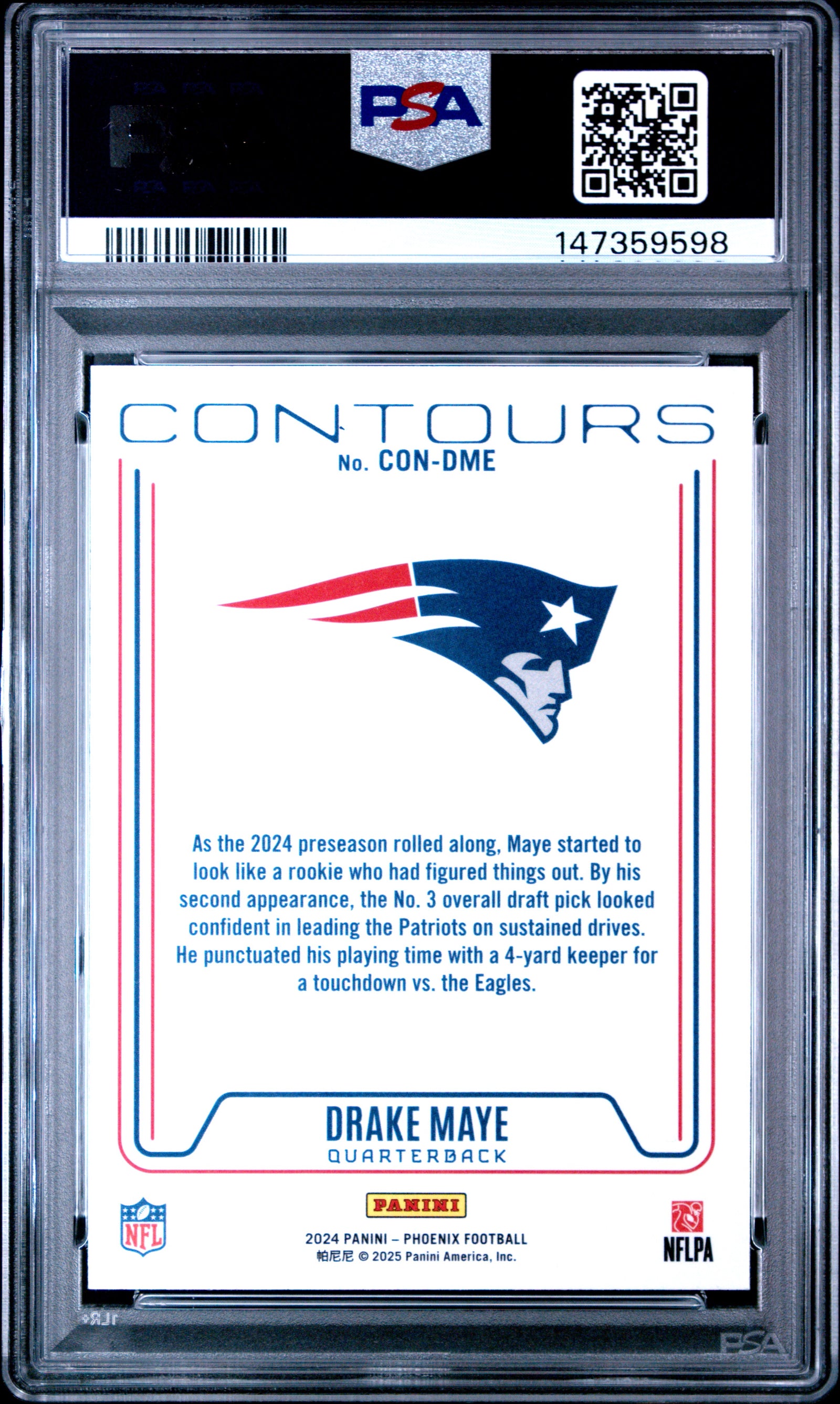 2024 Panini Phoenix Contours Condme Drake Maye Lazer PSA 9